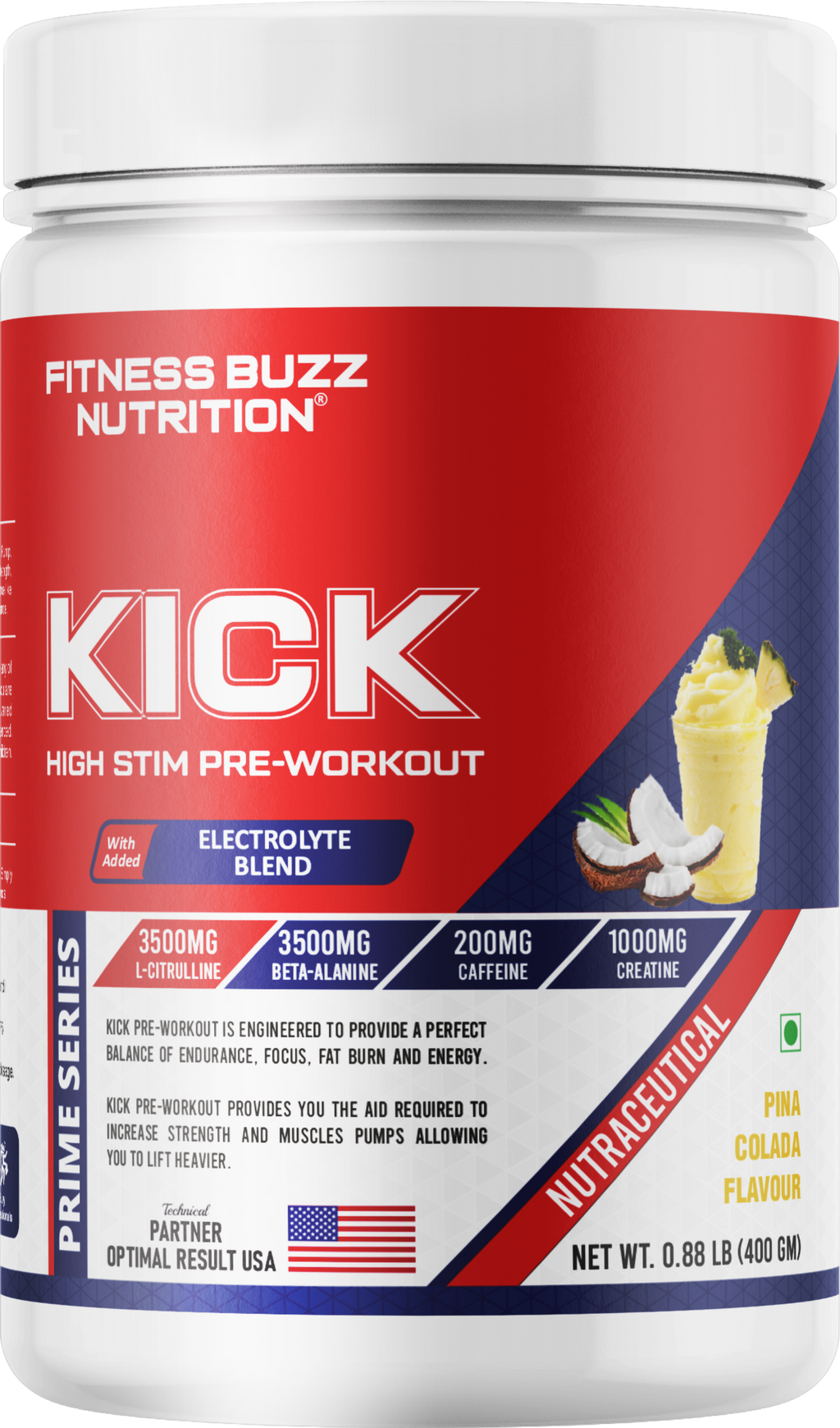 FB Nutrition Kick High Stim Pre-Workout Supplement - Pina Colada - 400gm