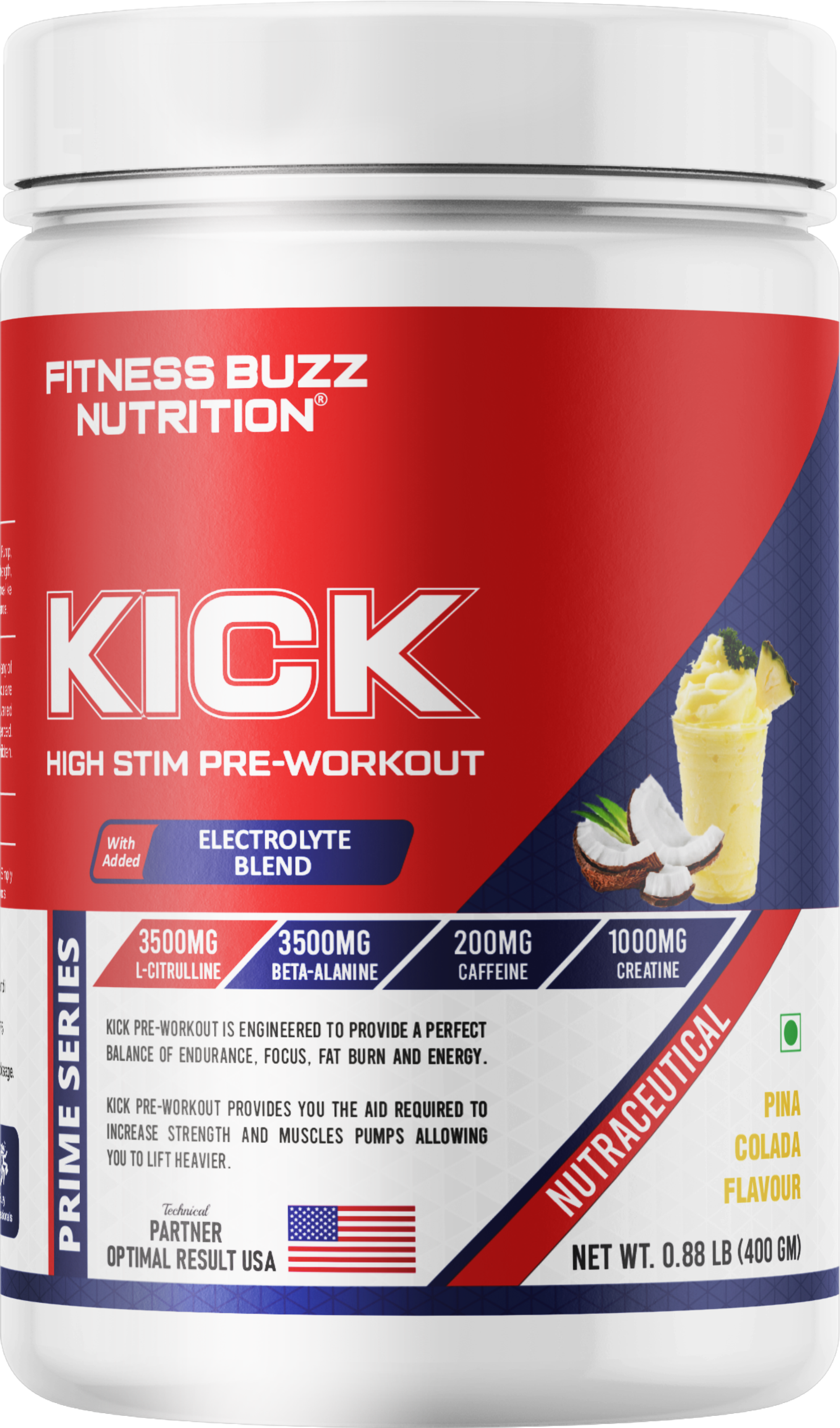 FB Nutrition Kick High Stim Pre-Workout Supplement - Pina Colada - 400gm