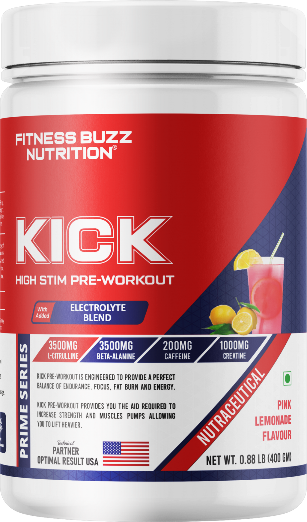 FB Nutrition Kick High Stim Pre-Workout Supplement - Pink Lemonade - 400gm