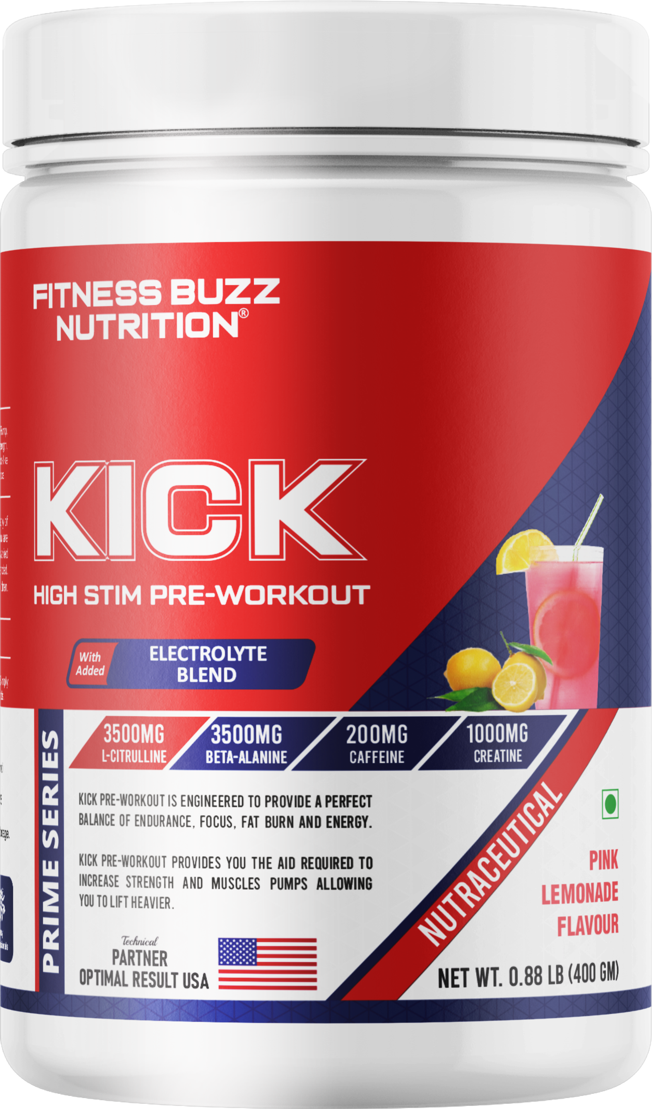 FB Nutrition Kick High Stim Pre-Workout Supplement - Pink Lemonade - 400gm