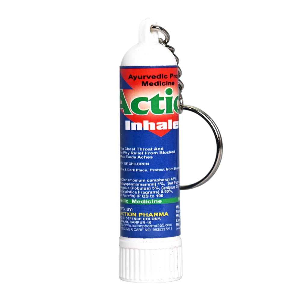 Action Pharma Action Inhaler -  Ayurvedic Proprietary Medicine | GMP Certified Company | Effective on the Chest Throat and Back for Three Way Relief from Blocked Nose, Cough and Body Aches | 0.5 ML
