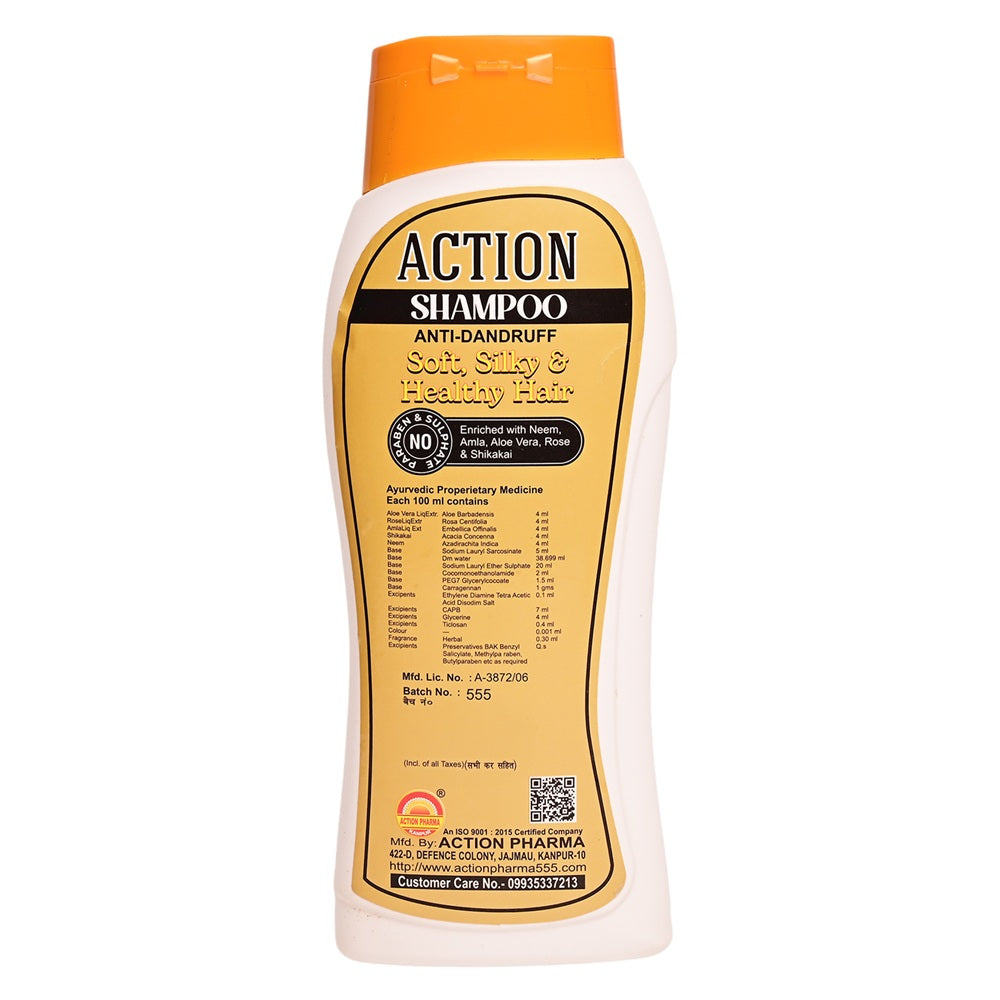 Action Pharma Action Shampoo | Anti-Dandruff | Enriched with Neem | Amla I Aloe Vera | Rose & Shikakai | Soft & Silky Healthy Hair | No Paraben & Sulphate | 500 ML
