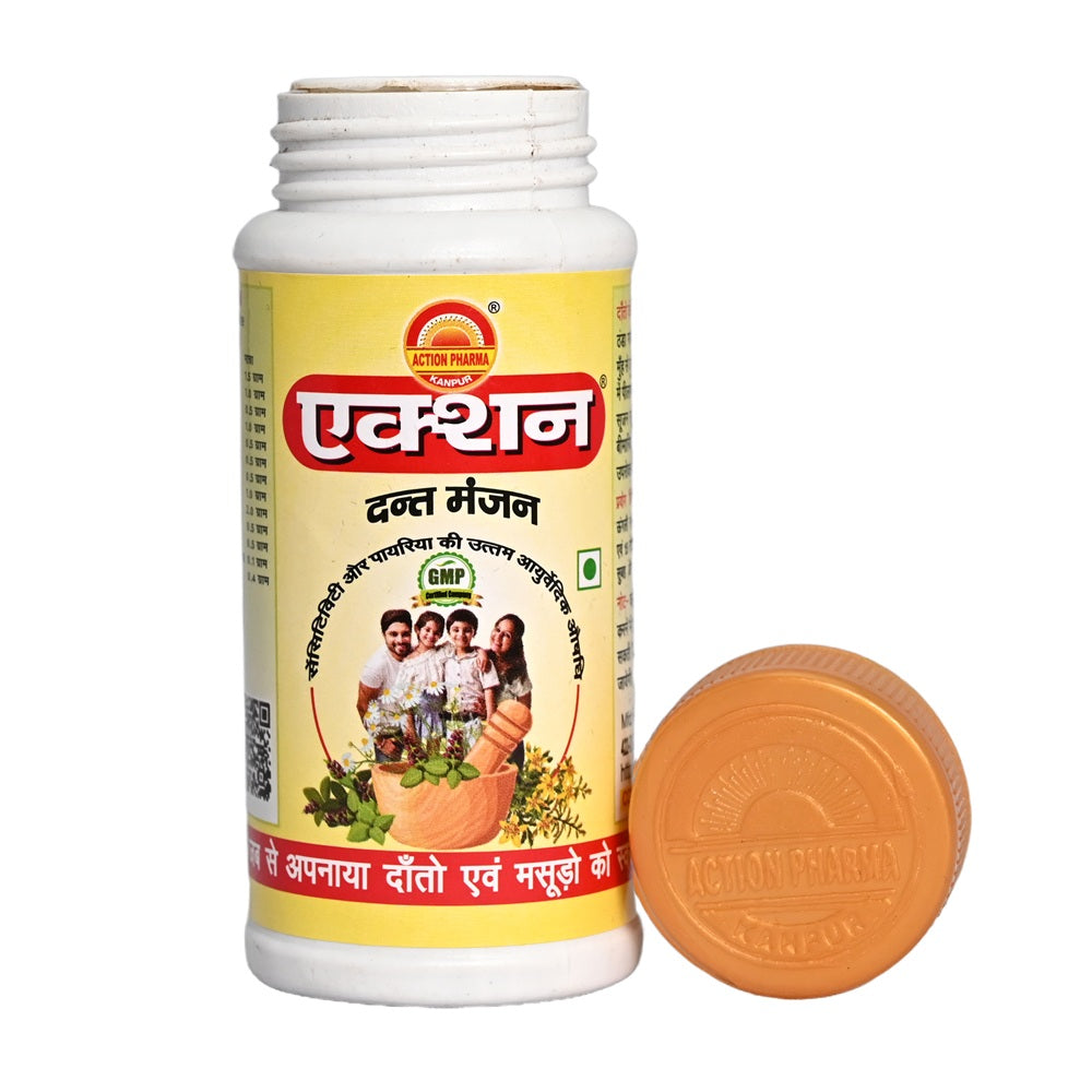 Action Pharma Action Dant Manjan - Best Ayurvedic Medicines for Tooth Sensitivity and Pyorrhea (Gum Disease) | It has made My Teeth and Gums Healthy and Strong | 40 GM
