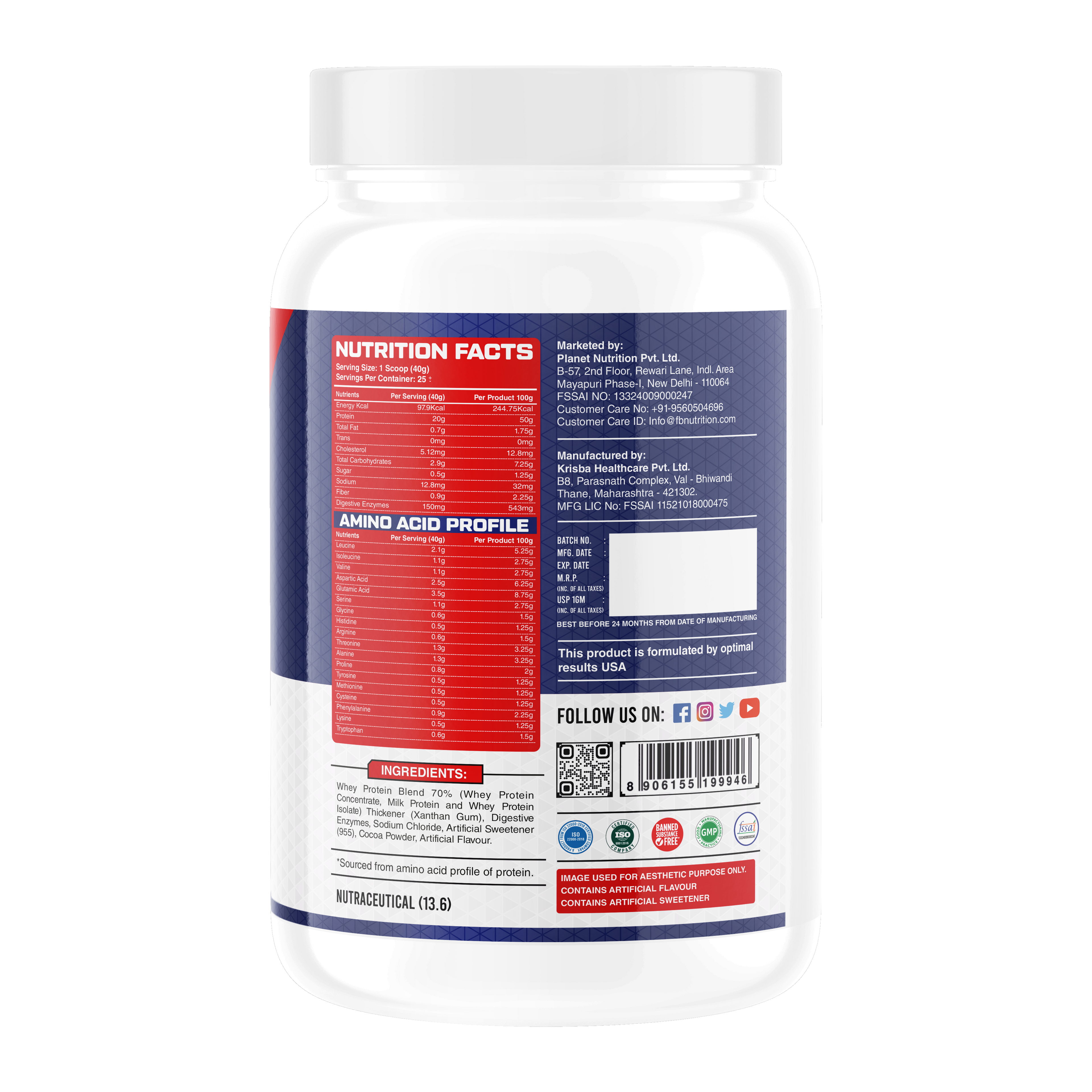 Fitness Buzz Nutrition All in Whey with Added Digestive Enzymes I 20G Protein Per Serving I 4.3 BCAA Per Serving I 5.3G EAA Per Serving I Low Sugar I Nutraceutical I Veg I Malai Kulfi