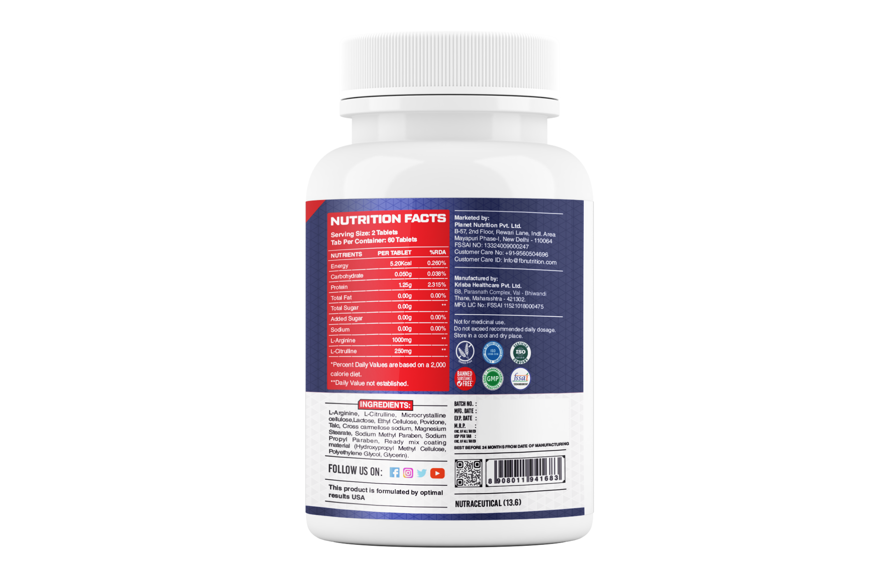 FB Nutrition L-Arginine + L-Citrulline Tablet - 60 Tablets