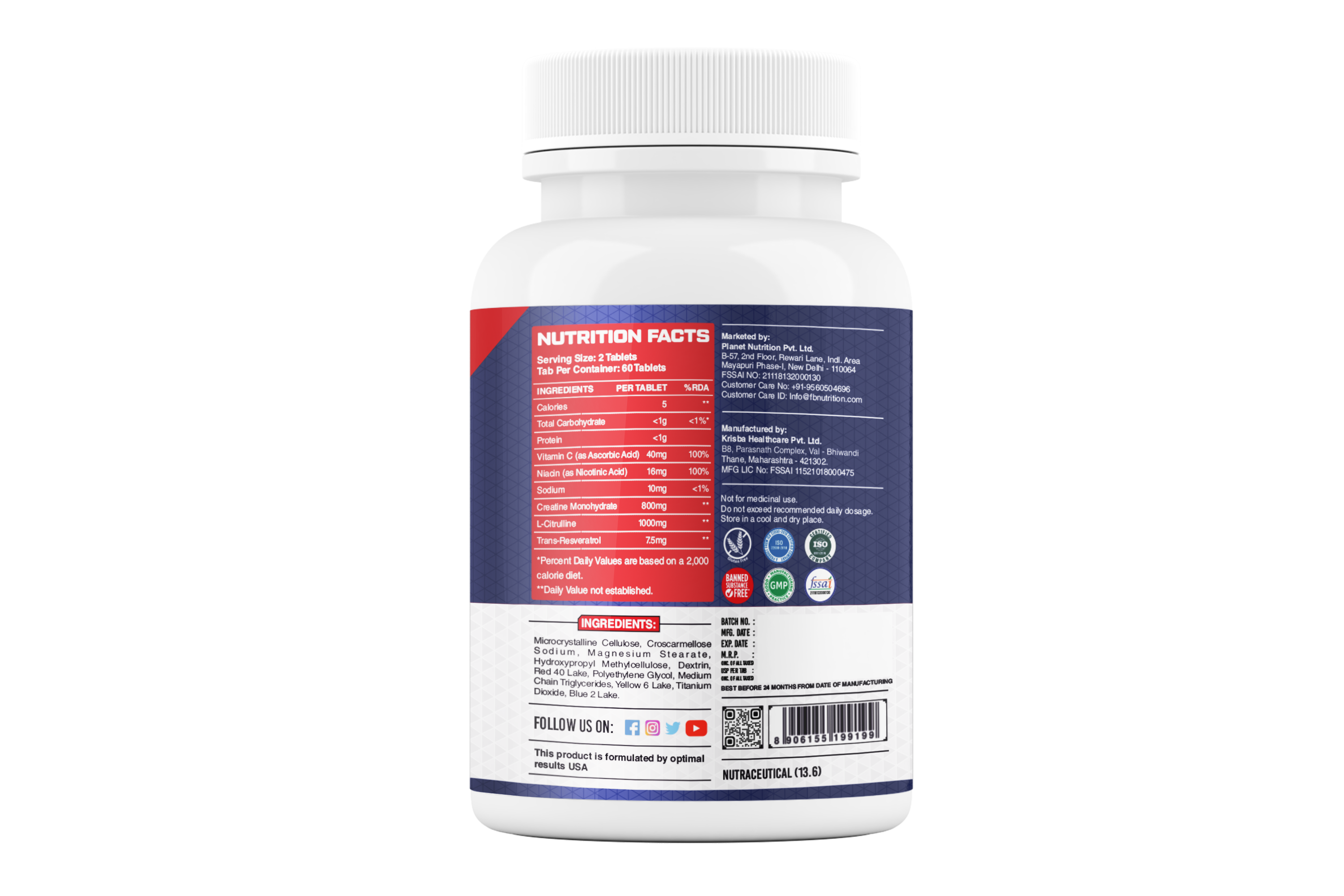 FB Nutrition NO2 Nitrex Pump - 60 Tablets