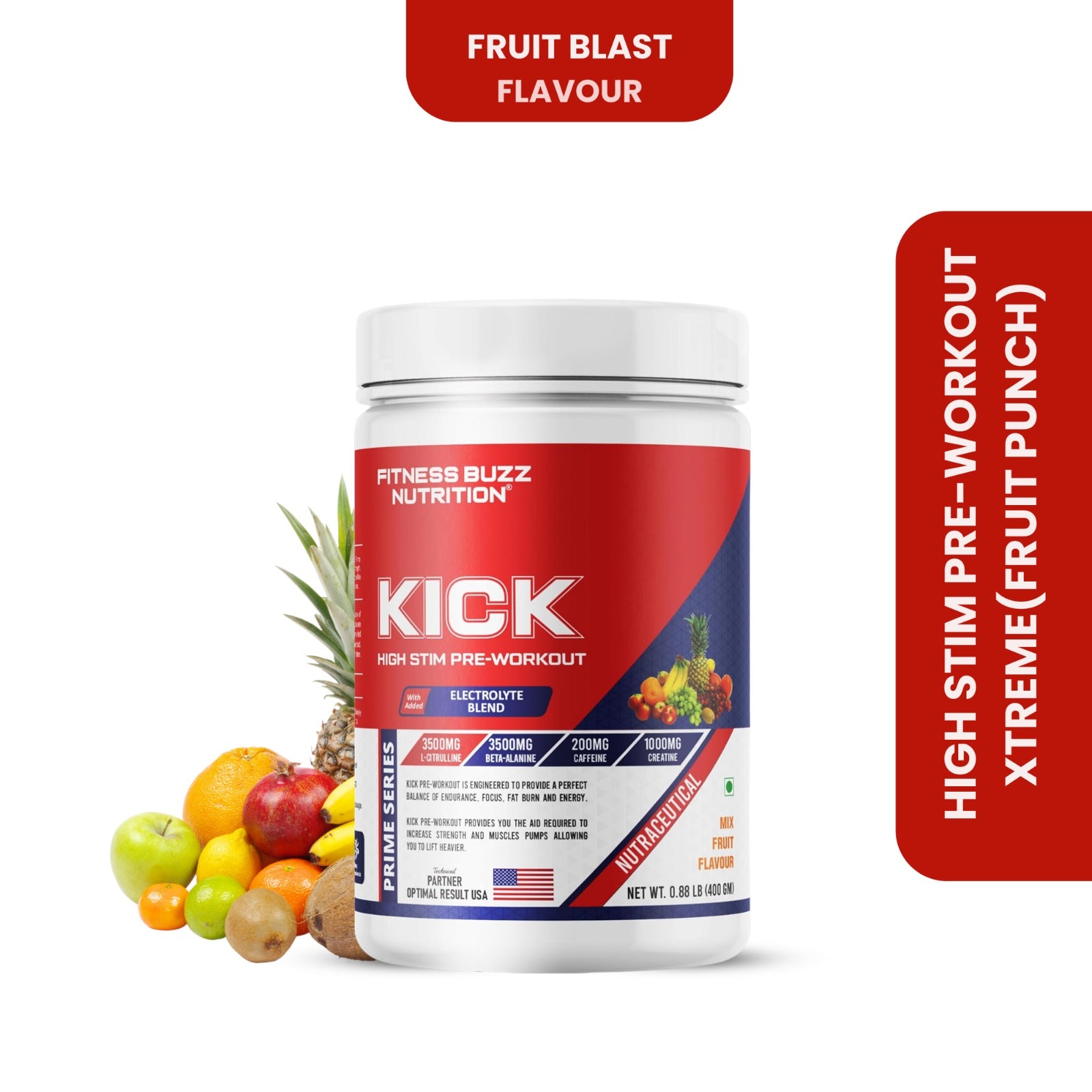 FB Nutrition Kick High Stim Pre-Workout Supplement - Pina Colada - 400gm