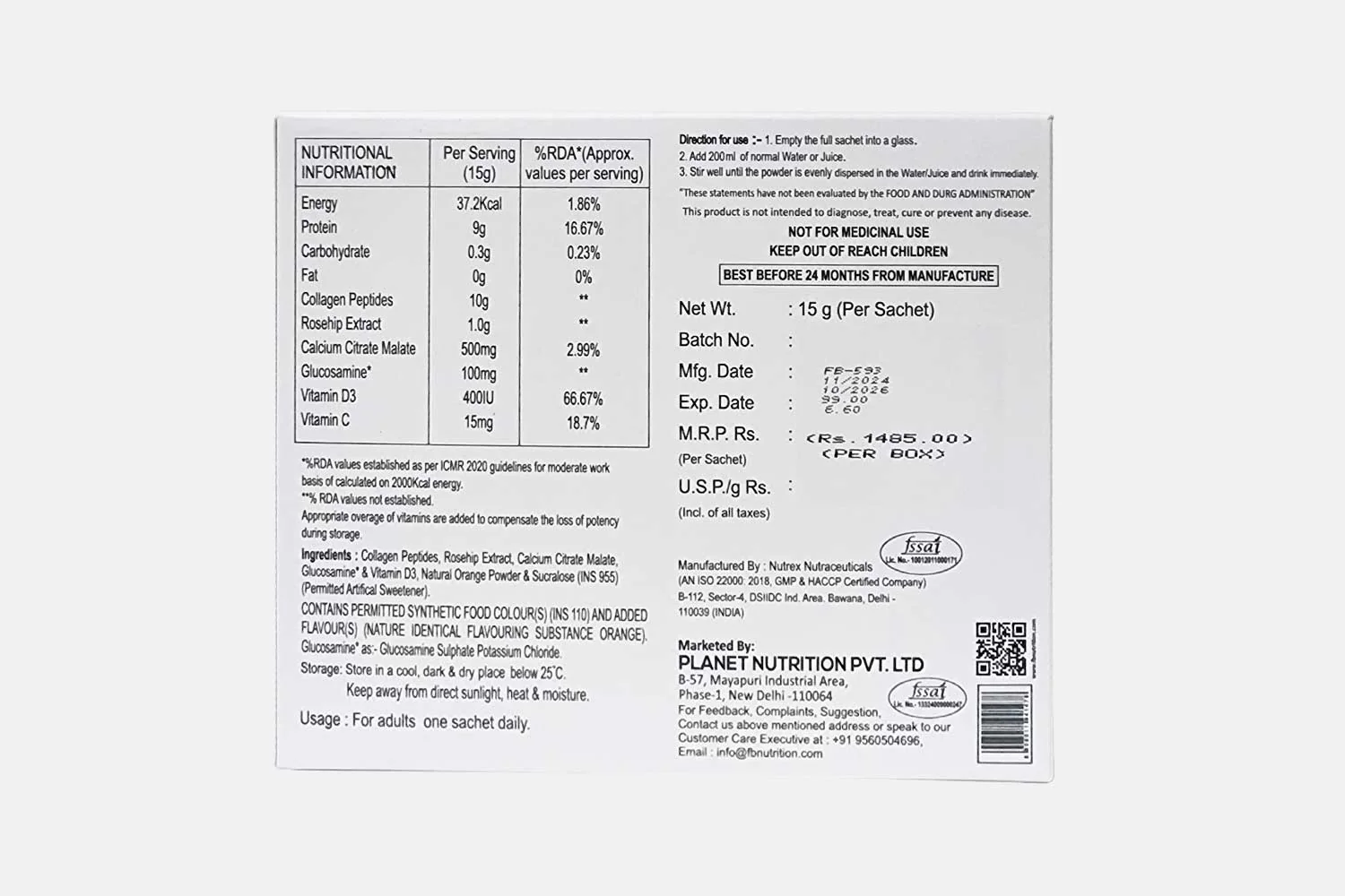 FB Nutrition Collagen Peptides (225g) Good for Healthy Joint & Bones