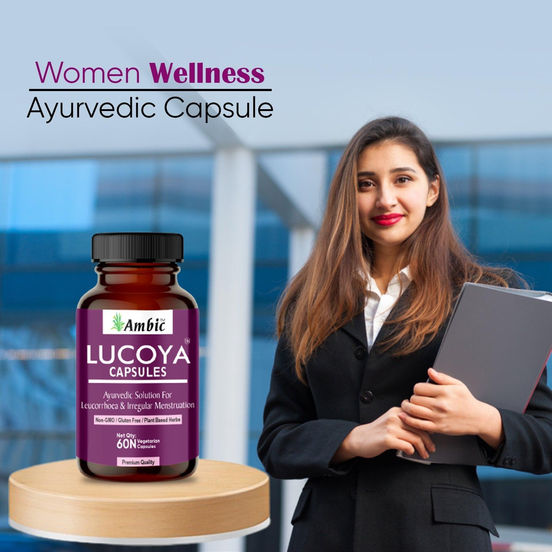 Ambic Lucoya Vegetarian Capsule for Leucorrhoea & Women’s Health (60 Each)