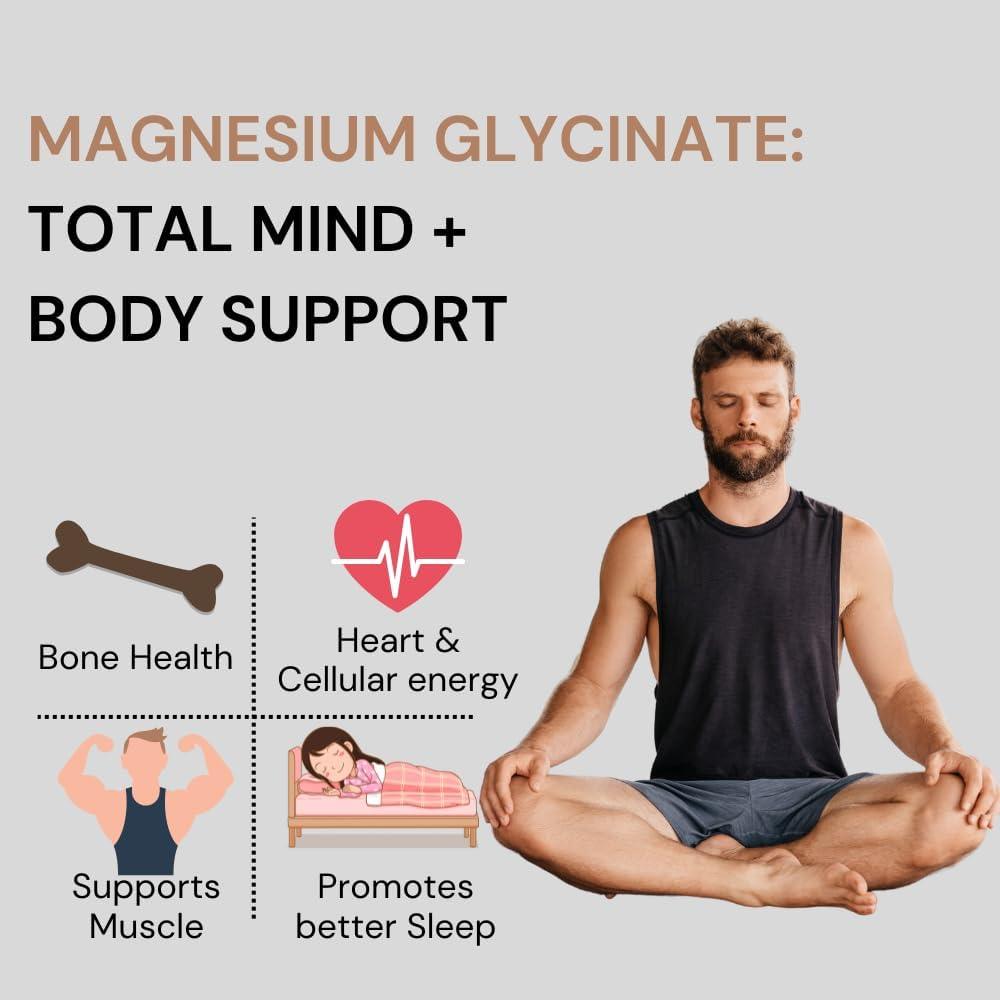 Pure Nutrition Magnesium Glycinate Tablet with Zinc for Bones, Muscles & Nerve Health - 60 Tablets