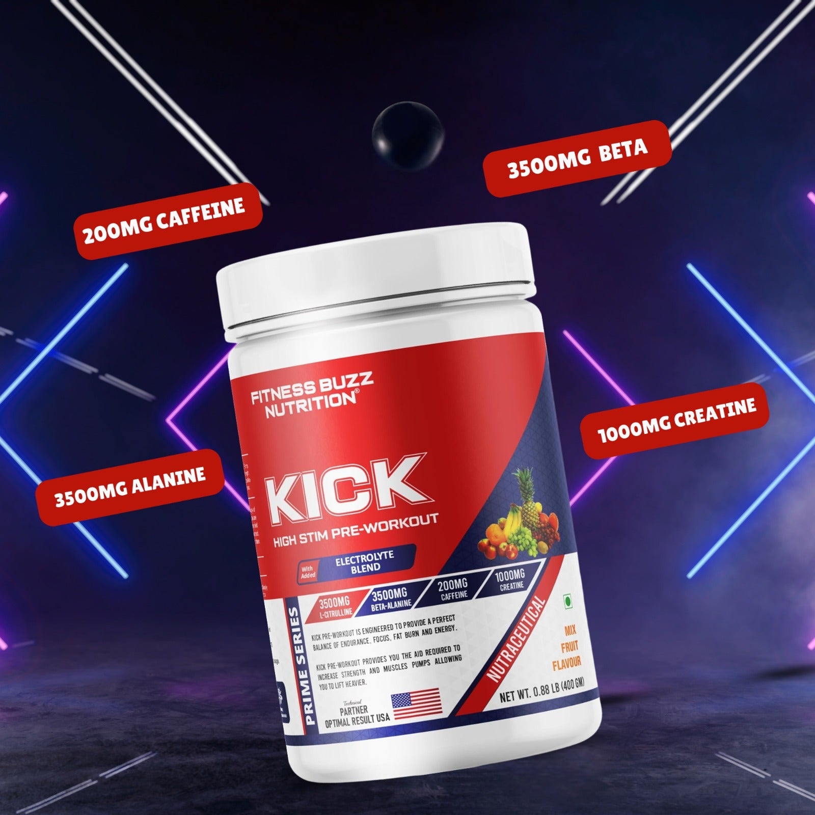 FB Nutrition Kick High Stim Pre-Workout Supplement - Pina Colada - 400gm