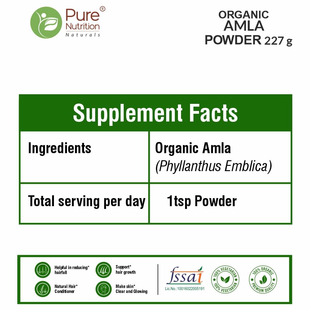 Pure Nutrition Organic Amla Powder - 227g | Supports Immunity, Digestion, and Hair Health