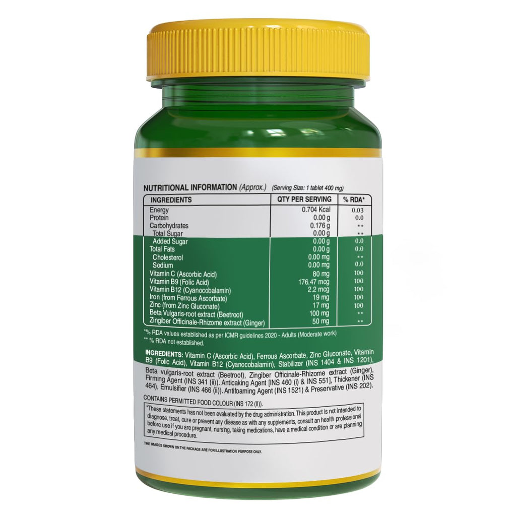Pure Nutrition Iron + Vitamin C Tablets - 400mg for Men & Women | Supports Haemoglobin, Boosts Immunity, Improves Skin Health & Maintains Iron Levels | Energy & Vitality – 120 Veg Tablets