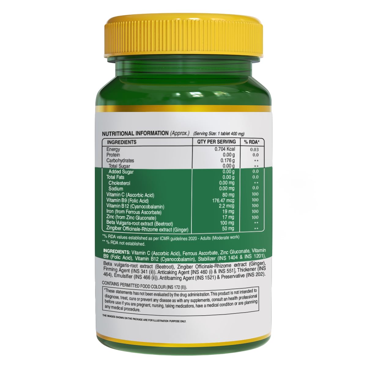 Pure Nutrition Iron + Vitamin C Tablets - 400mg for Men & Women | Supports Haemoglobin, Boosts Immunity, Improves Skin Health & Maintains Iron Levels | Energy & Vitality – 120 Veg Tablets