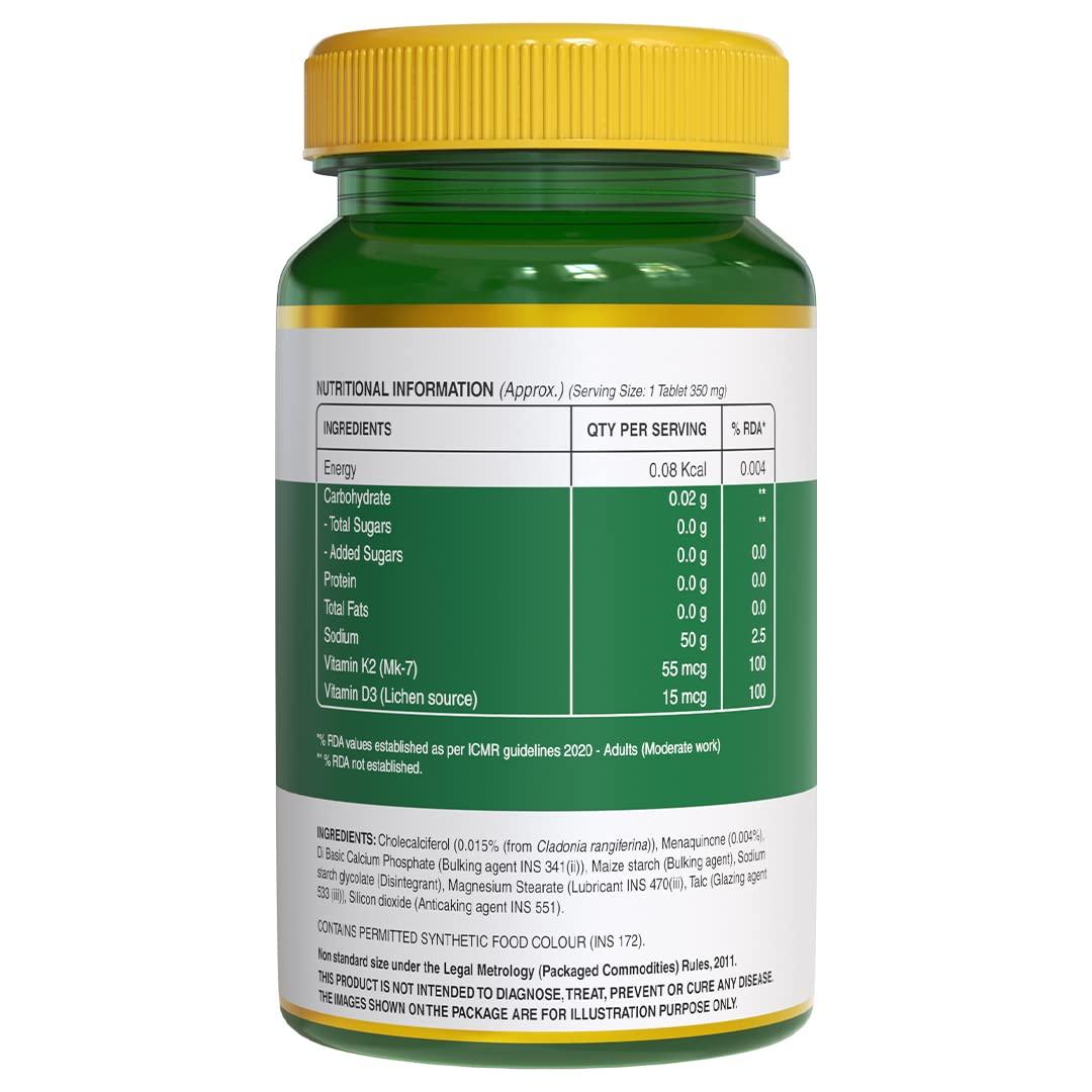 Pure Nutrition Vitamin D3 + K2 Tablets - Daily Wellness Supplement For Strong Bones, Immunity, Joint & Heart Health For Men & Women