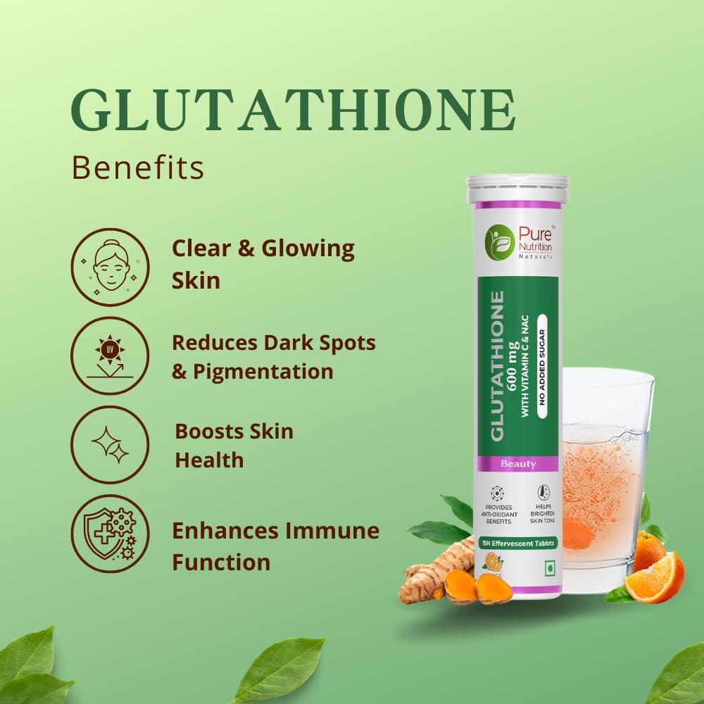 Pure Nutrition L-Glutathione Effervescent Tablets for Men & Women - 600mg