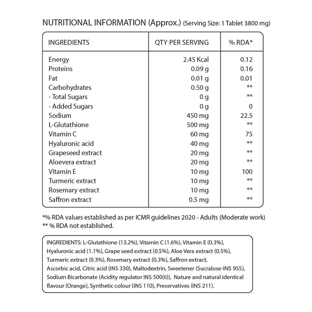 Pure Nutrition L-Glutathione Effervescent Tablets for Men & Women - 600mg