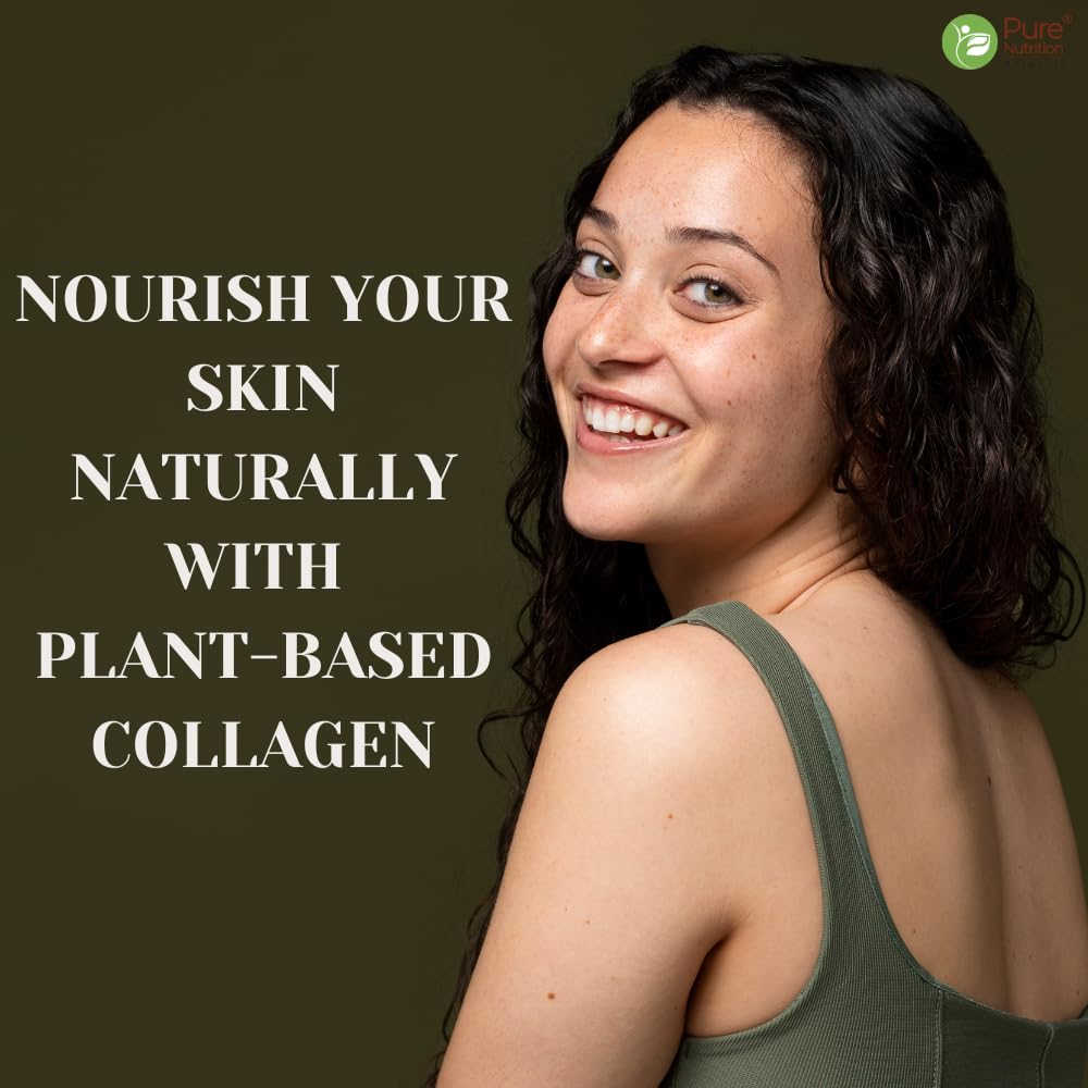 Pure Nutrition Plant based Collagen Builder Tablets with 8 B Vitamins, Biotin & Vitamin C for Glowing Skin, Strong & Healthy Hair, Nails, Bones & Joints - 60 Veg Tablets