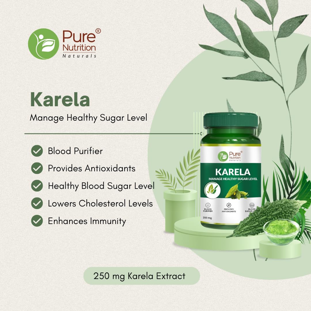 Pure Nutrition Karela Tablets (250mg) Momordica Charantia (Bitter Melon) | Diabetes Care Herbal Supplement, Supports Healthy Sugar Levels, Improved Metabolism & Liver Cleanse