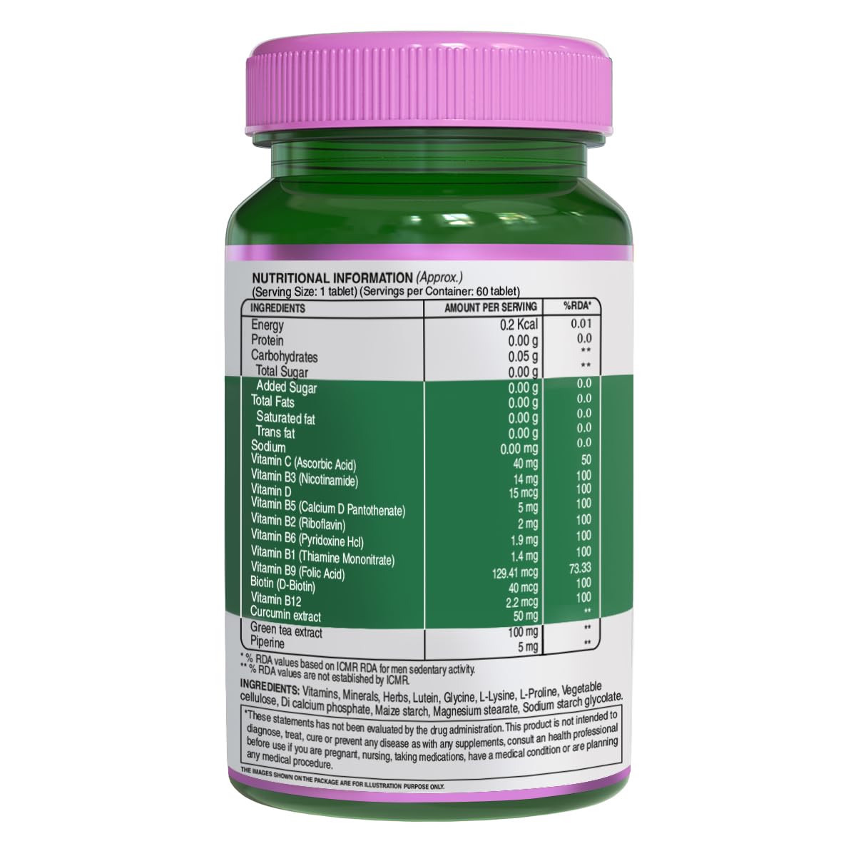 Pure Nutrition Plant based Collagen Builder Tablets with 8 B Vitamins, Biotin & Vitamin C for Glowing Skin, Strong & Healthy Hair, Nails, Bones & Joints - 60 Veg Tablets