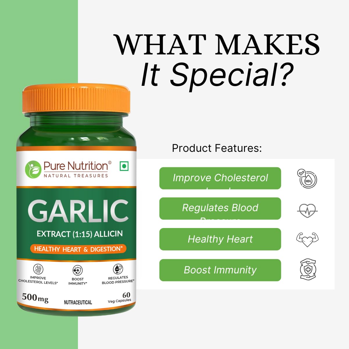 Pure Nutrition Garlic Extract Capsules - 500mg – 60 Veg Capsules