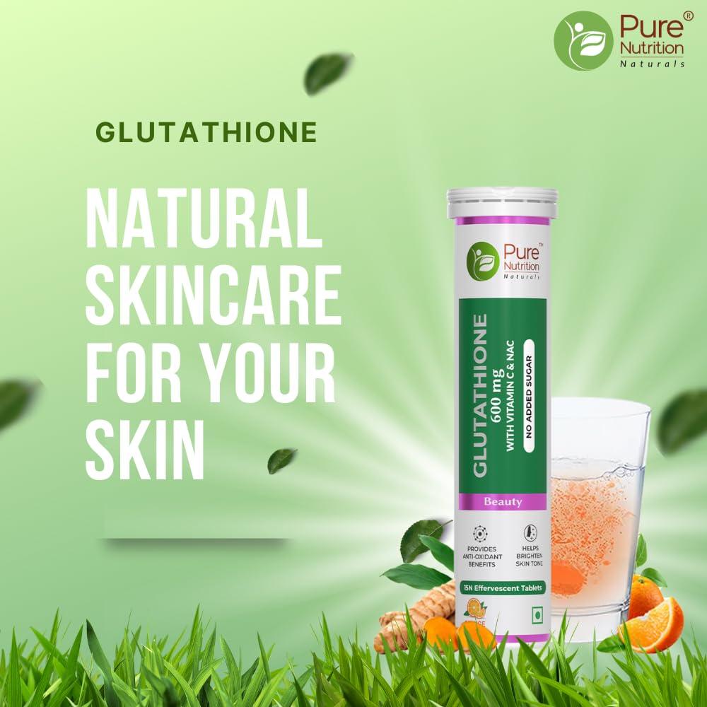 Pure Nutrition L-Glutathione Effervescent Tablets for Men & Women - 600mg