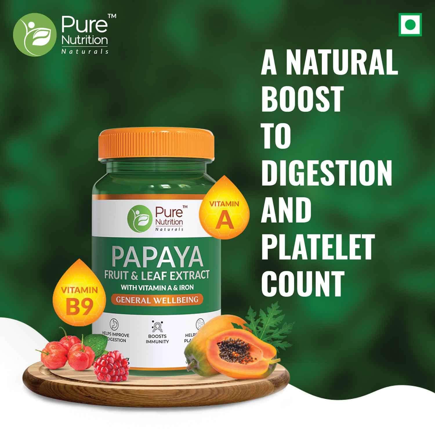Pure Nutrition Papaya Fruit & Leaf Extract 600mg Veg Tablet