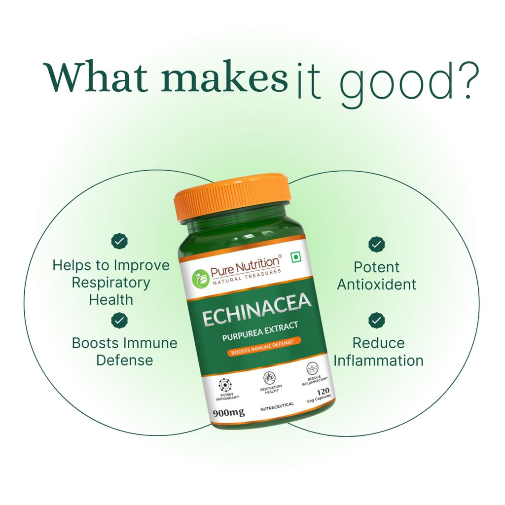 Pure Nutrition Echinacea Capsules - Powerful Antioxidant & Immune Booster | Natural Support for Immune Defense & Respiratory Health | Anti-Inflammatory Properties for Overall Wellness - 120 Veg Caps