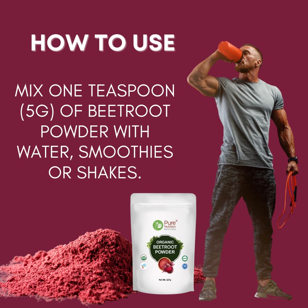 Pure Nutrition Organic Beetroot Powder, 227g | For Hair Care & Face Packs | Helps Skin Glow, Boosts Immunity & Overall Wellness | 100% Pure, Free from Additives | USDA Certified Organic