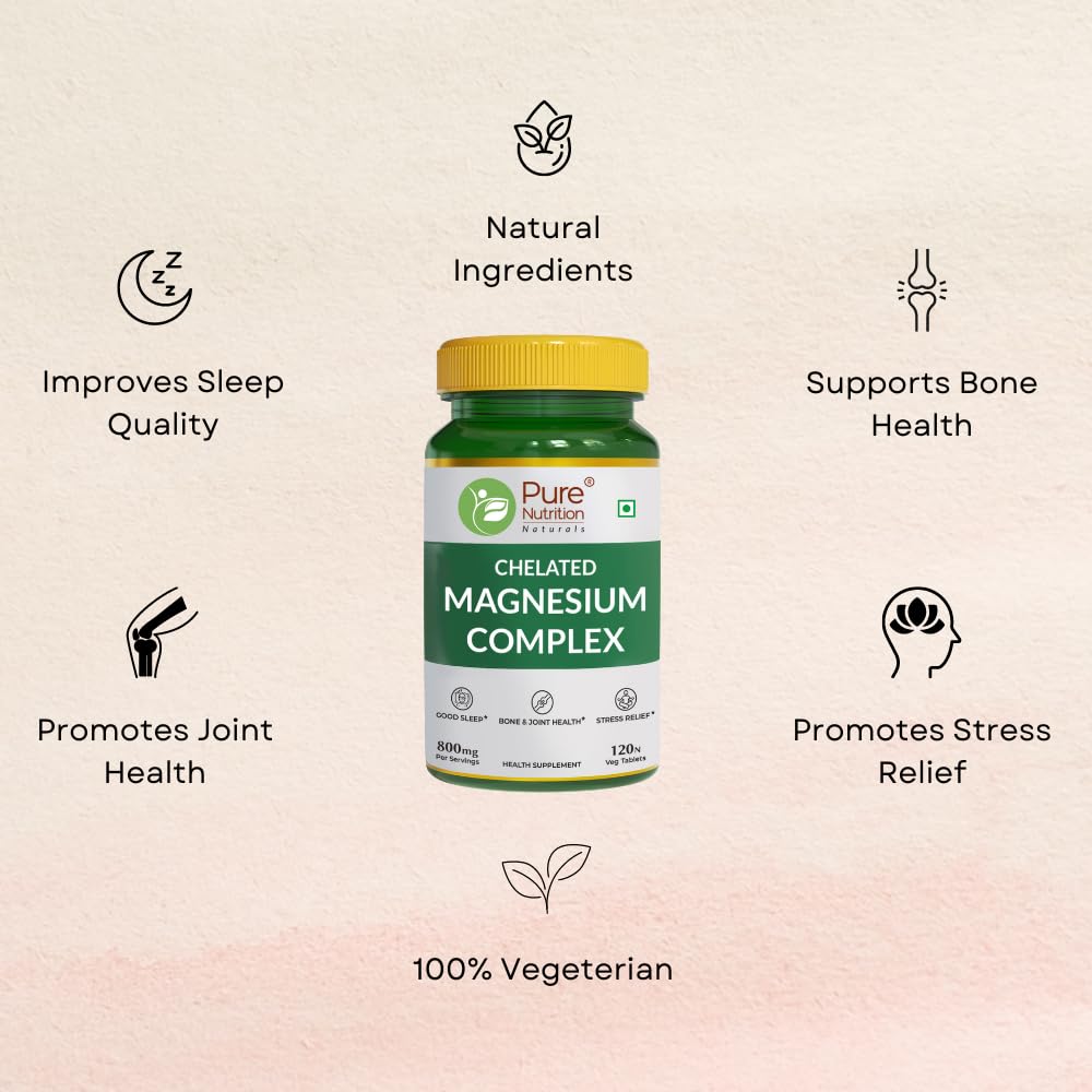 Pure Nutrition Chelated Magnesium Complex Tablets | Magnesium Glycinate (772mg) + Oxide (410mg) + Citrate (200mg) | Supports Stress Management, Relaxation, Restful Sleep & Muscle Health - 120 Tablets