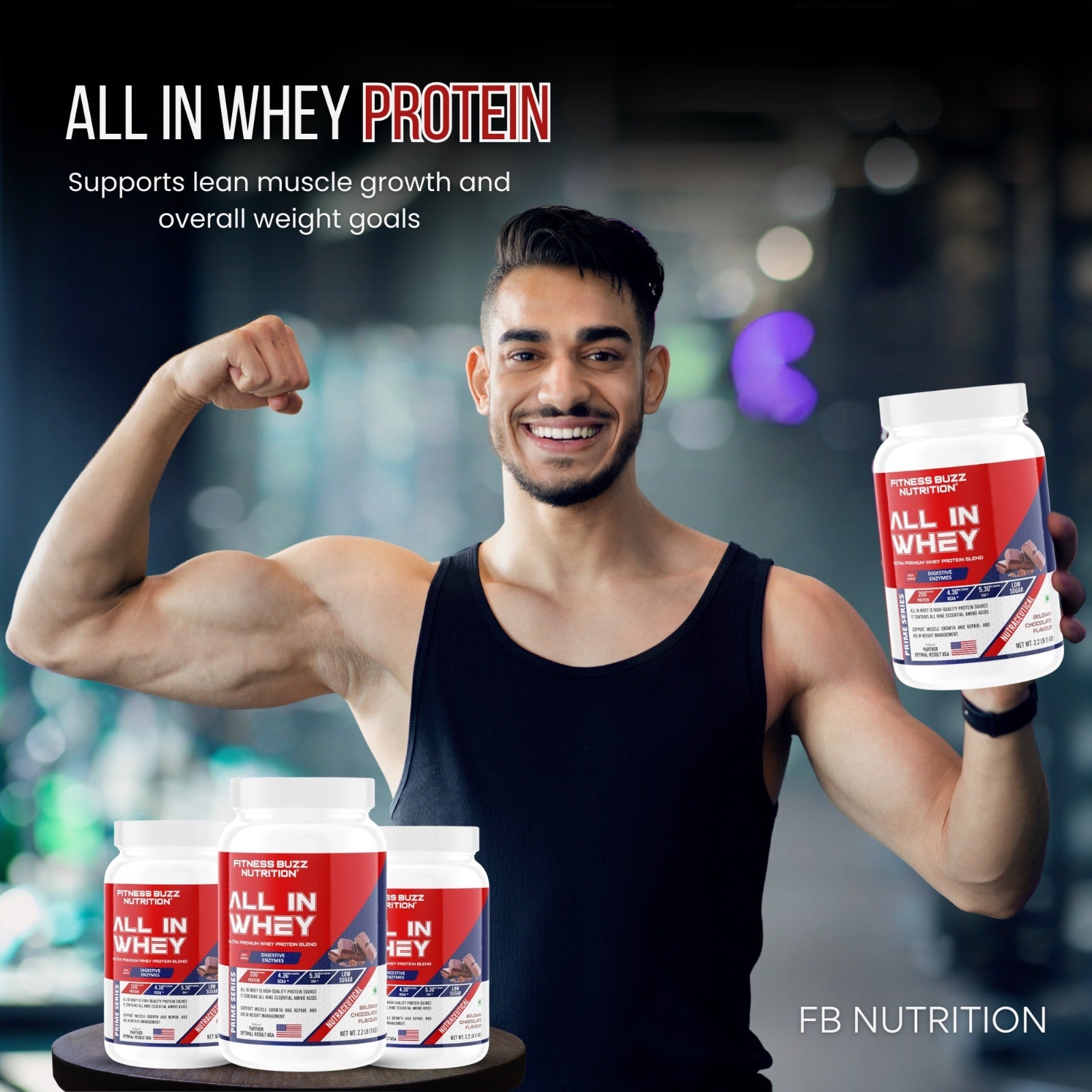 Fitness Buzz Nutrition I Prime Series I All in Whey with Added Digestive Enzymes I 20G Protein Per Serving I 4.3 BCAA Per Serving I 5.3G EAA Per Serving I Low Sugar I Nutraceutical I Veg I Belgian Chocolate