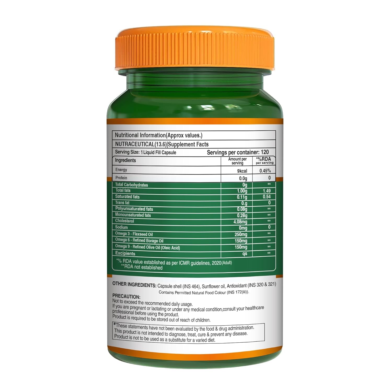 Pure Nutrition Vegan Omega 3-6-9 Capsules (550mg) for Men & Women | Flaxseed with Borage & Olive Oil | Supports Heart, Skin, Joint & Muscle Health | Plant-Based Omega for Overall Wellness - 120 Capsules