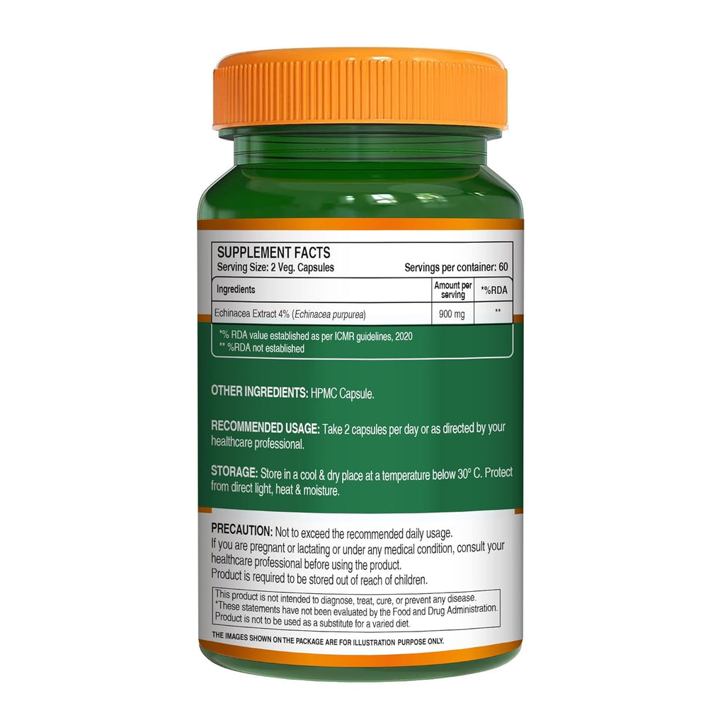 Pure Nutrition Echinacea Capsules - Powerful Antioxidant & Immune Booster | Natural Support for Immune Defense & Respiratory Health | Anti-Inflammatory Properties for Overall Wellness - 120 Veg Caps