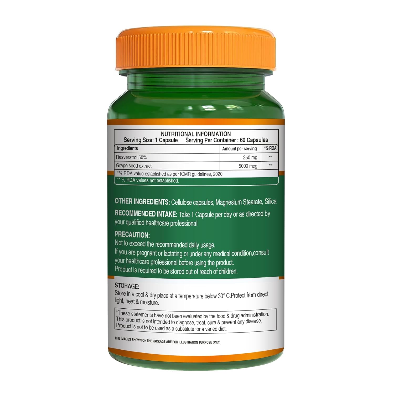 Pure Nutrition Resveratrol Capsules 255mg for Anti-Aging, Heart Health & Immunity | Powerful Antioxidant with Grape Seed Extract for Skin Radiance & Healthy Aging