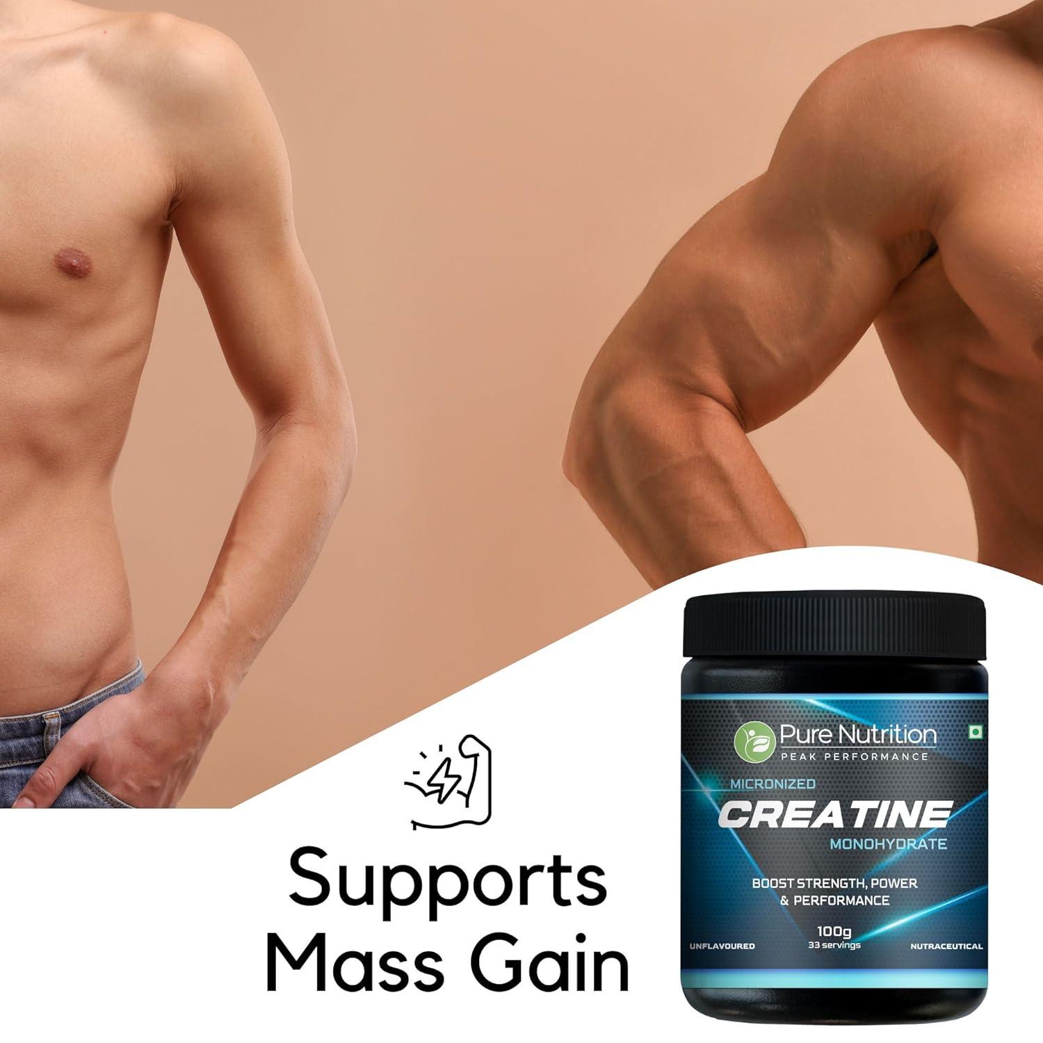 Pure Nutrition Micronised Creatine Monohydrate Powder, Pre/Post Workout Supplement, Instant Energy for Athletic Performance, Fast Recovery, Increased Muscle Mass, Unflavoured