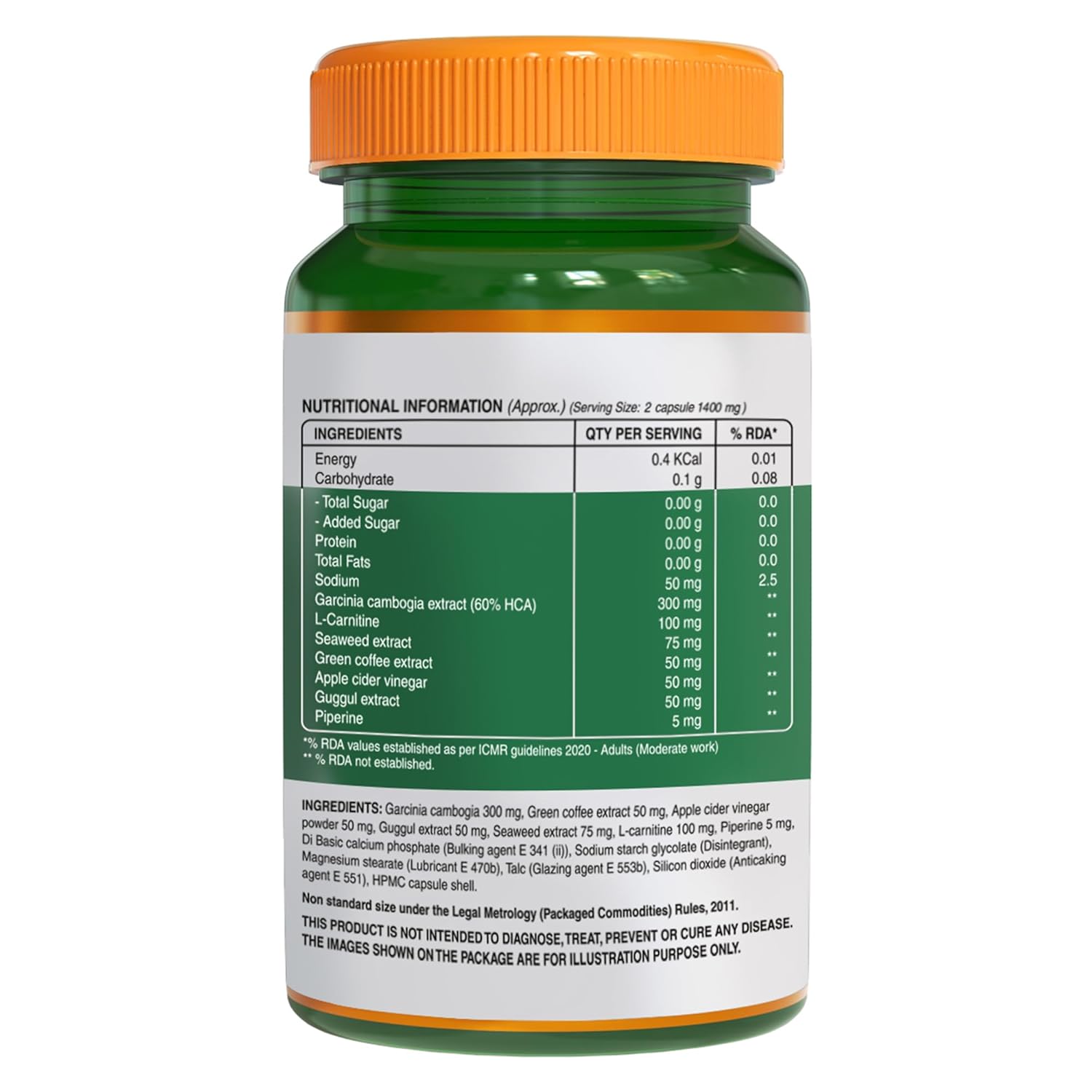 Pure Nutrition Fatmelt Capsules with Garcinia Cambogia, L-Carnitine & Apple Cider Vinegar For Appetite Control, Weight Management - 60 Veg Capsules