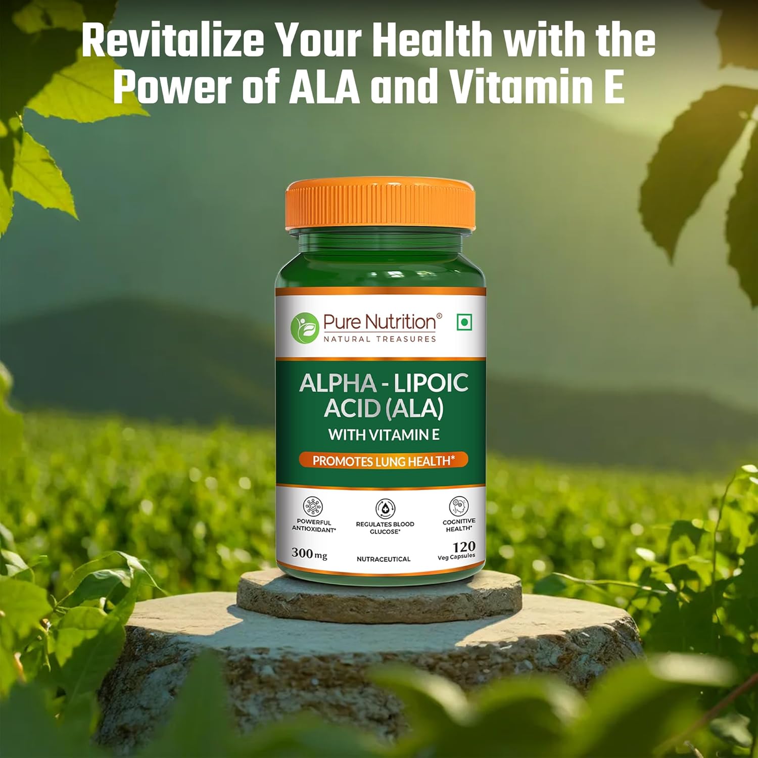 Pure Nutrition Alpha Lipoic Acid (ALA) Capsules 300mg - 120 Veg Capsules with Vitamin E | Powerful Antioxidant for Nerve & Heart Health | Supports Healthy Blood Sugar, Energy Metabolism & Cellular Protection