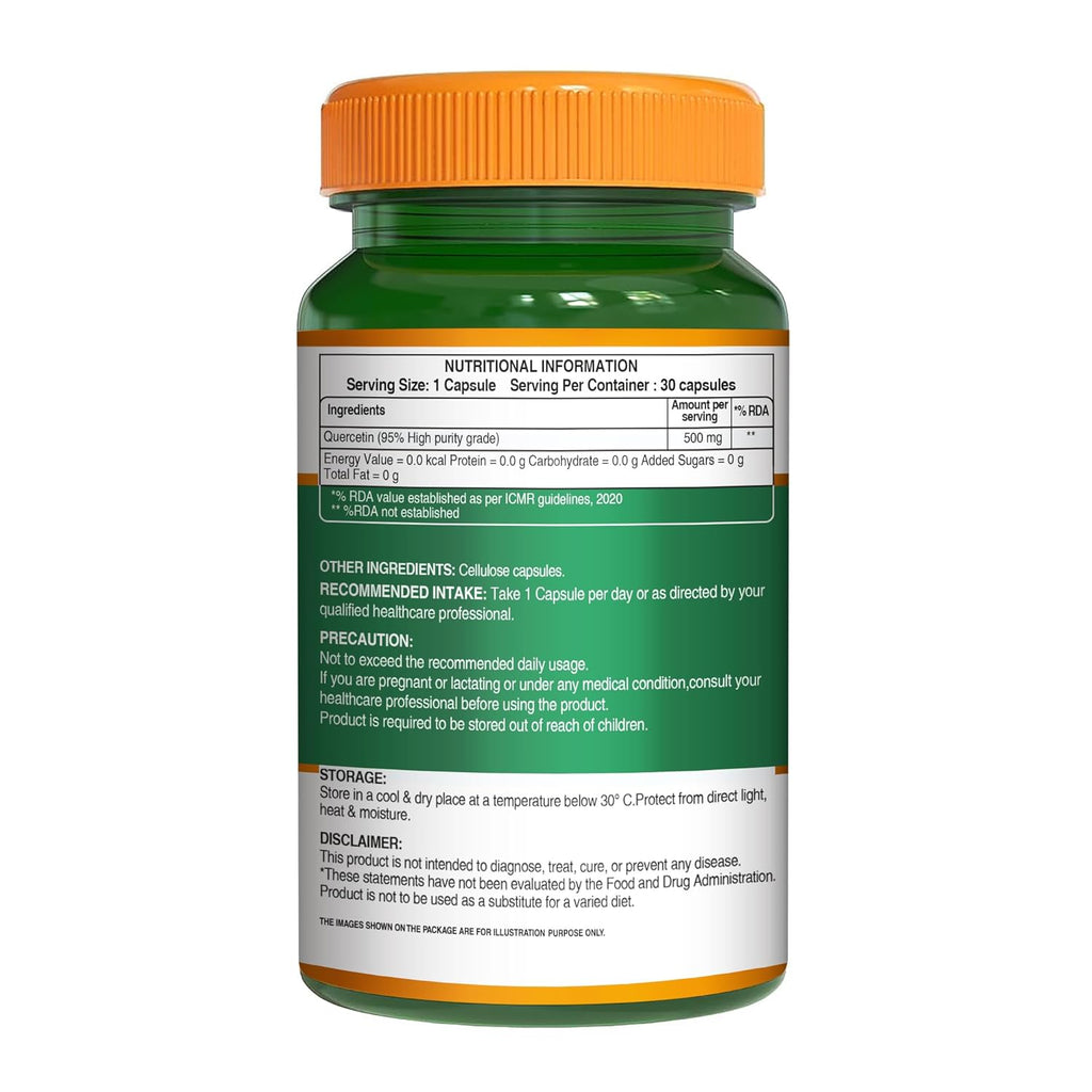 Pure Nutrition Quercetin Capsules 500mg - High Purity 95% Extract | Supports Immunity, Reduces Inflammation, Boosts Antioxidant Defenses & Promotes Heart Health | Helps Respiratory Health & Seasonal Allergy Relief - 30 Veg Capsules