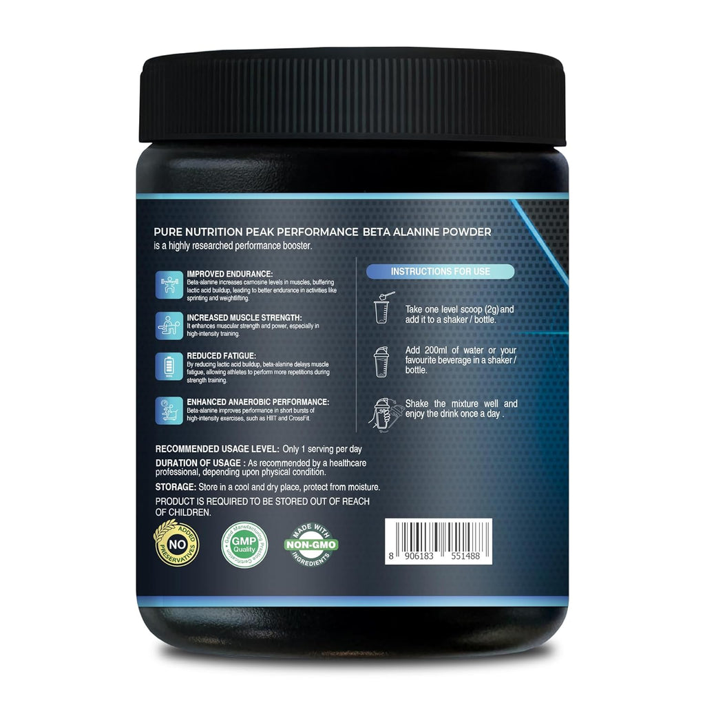Pure Nutrition Beta Alanine Powder (200 gm), Unflavored | Pre Workout Supplement Amino Acid | Boost Muscle Power & Improve Performance