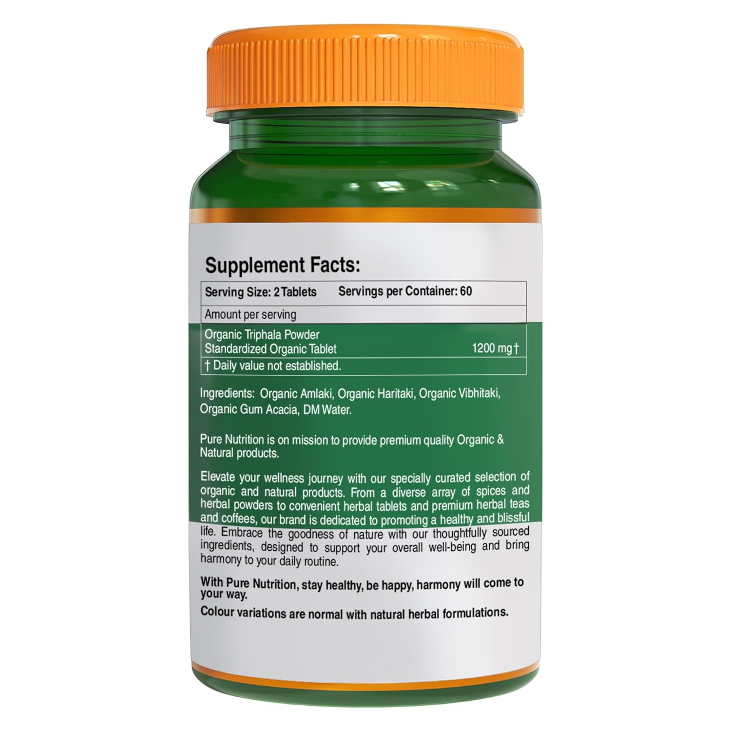 Pure Nutrition Organic Triphala Tablets | Supports Colon Cleanse, Healthy Digestion, Weight Management & Improved Bowel Wellness | Relieves Constipation -120 Tablets