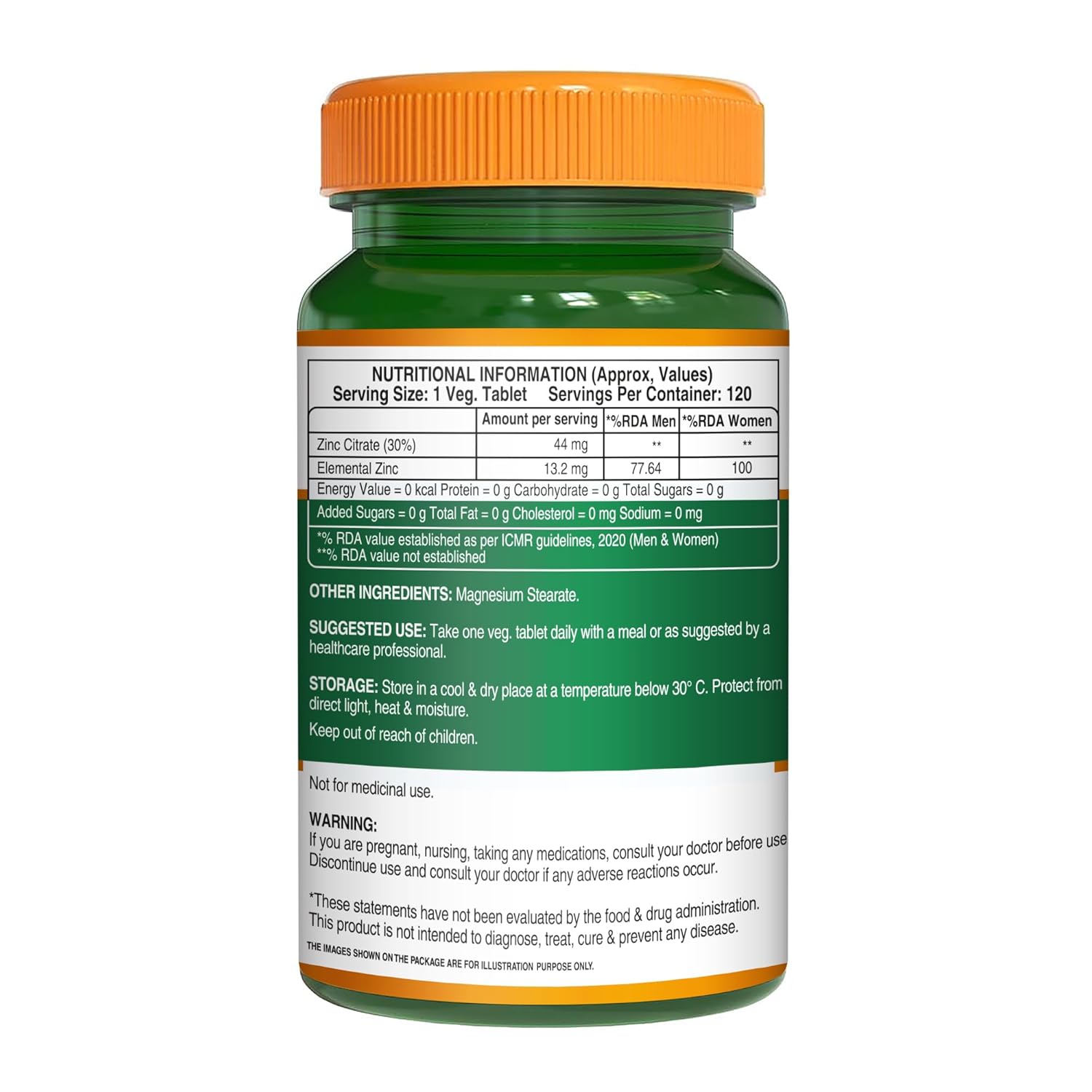 Pure Nutrition Zinc Citrate Tablets 44mg | High Absorption Zinc Supplement for Immunity, Blood Sugar & Bone Health | Supports Muscle Recovery, Skin Glow, Hair Strength & Nail Growth | Essential Mineral for Overall Wellness – 120 Veg Tablets