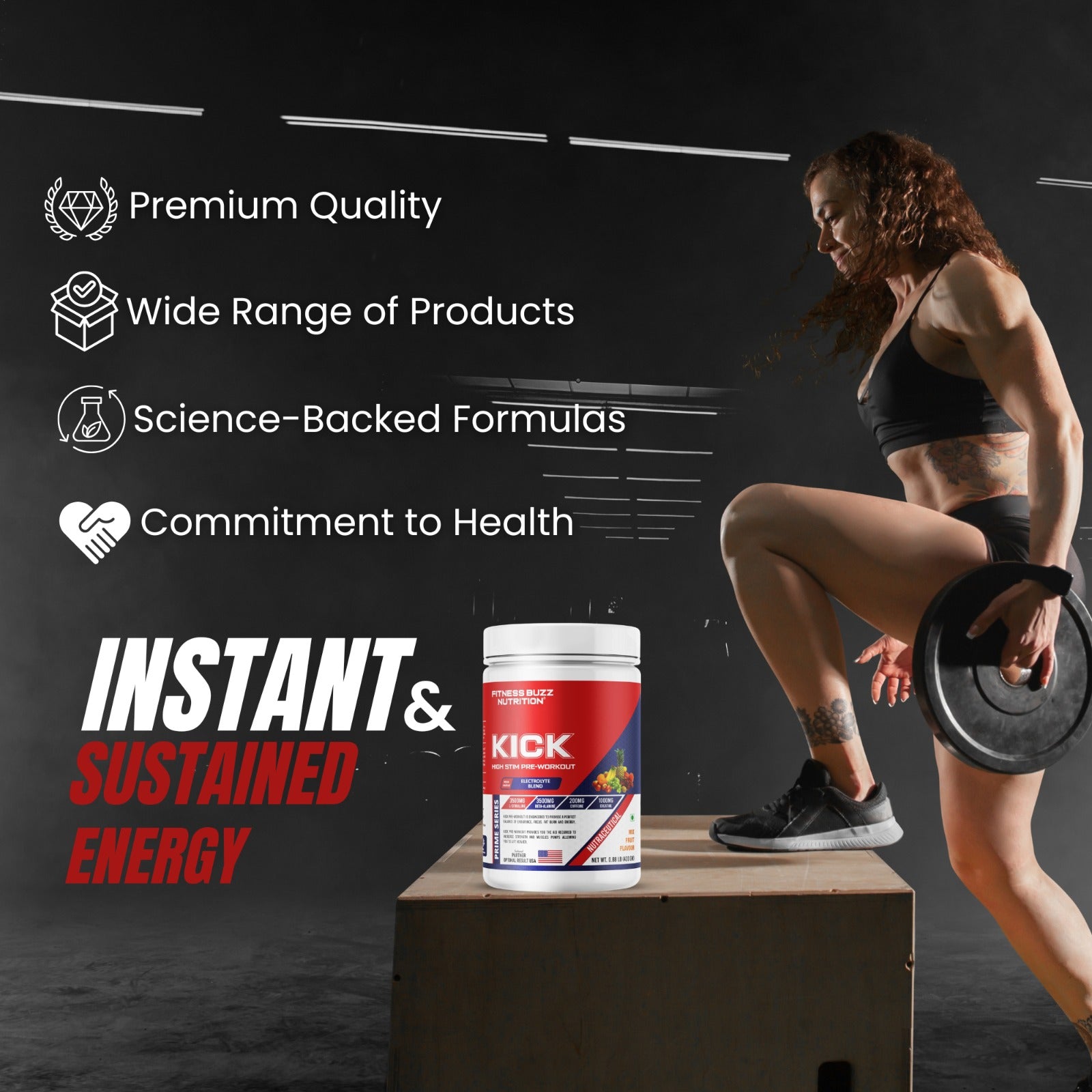FB Nutrition Kick High Stim Pre-Workout Supplement - Pina Colada - 400gm