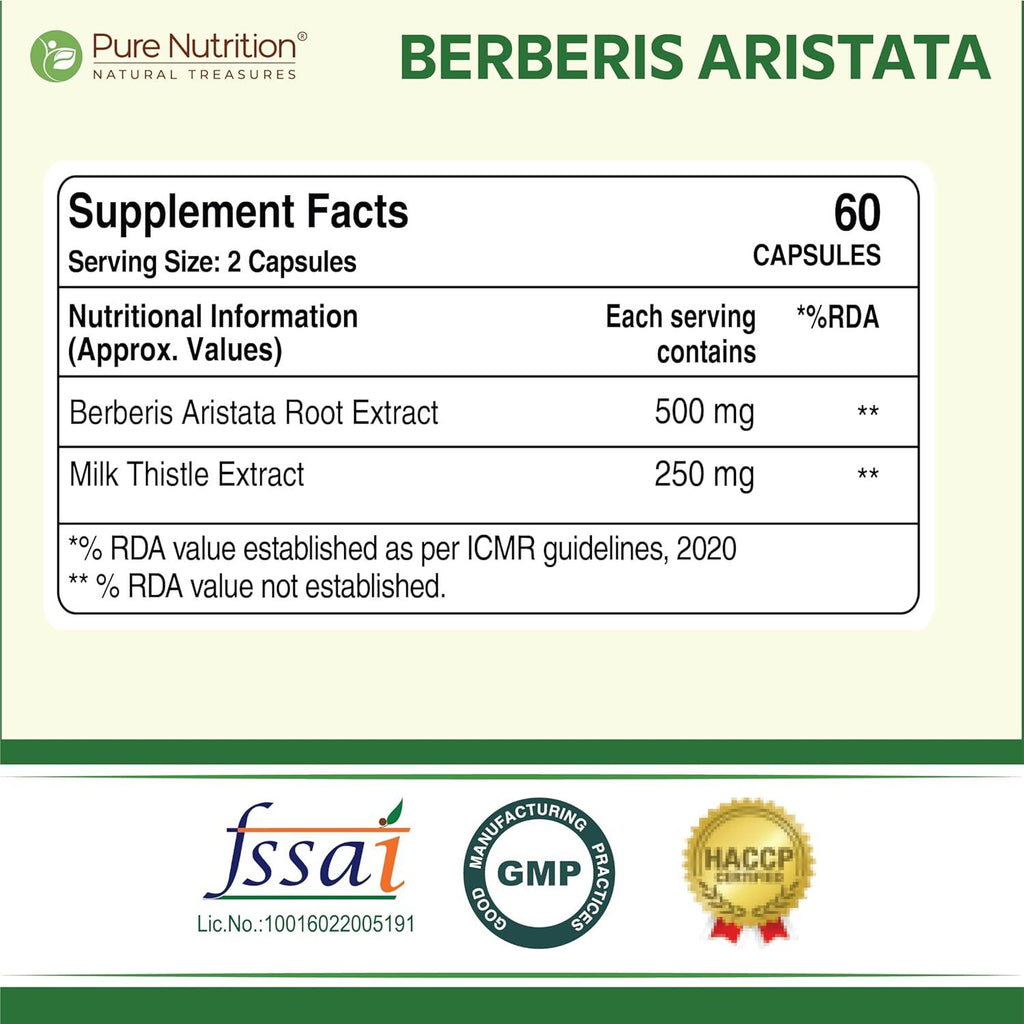 Pure Nutrition Berberis Aristata Capsules Supplement - 60 Veg Capsules