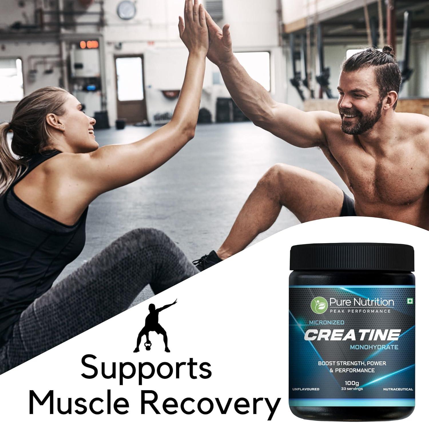 Pure Nutrition Micronised Creatine Monohydrate Powder, Pre/Post Workout Supplement, Instant Energy for Athletic Performance, Fast Recovery, Increased Muscle Mass, Unflavoured