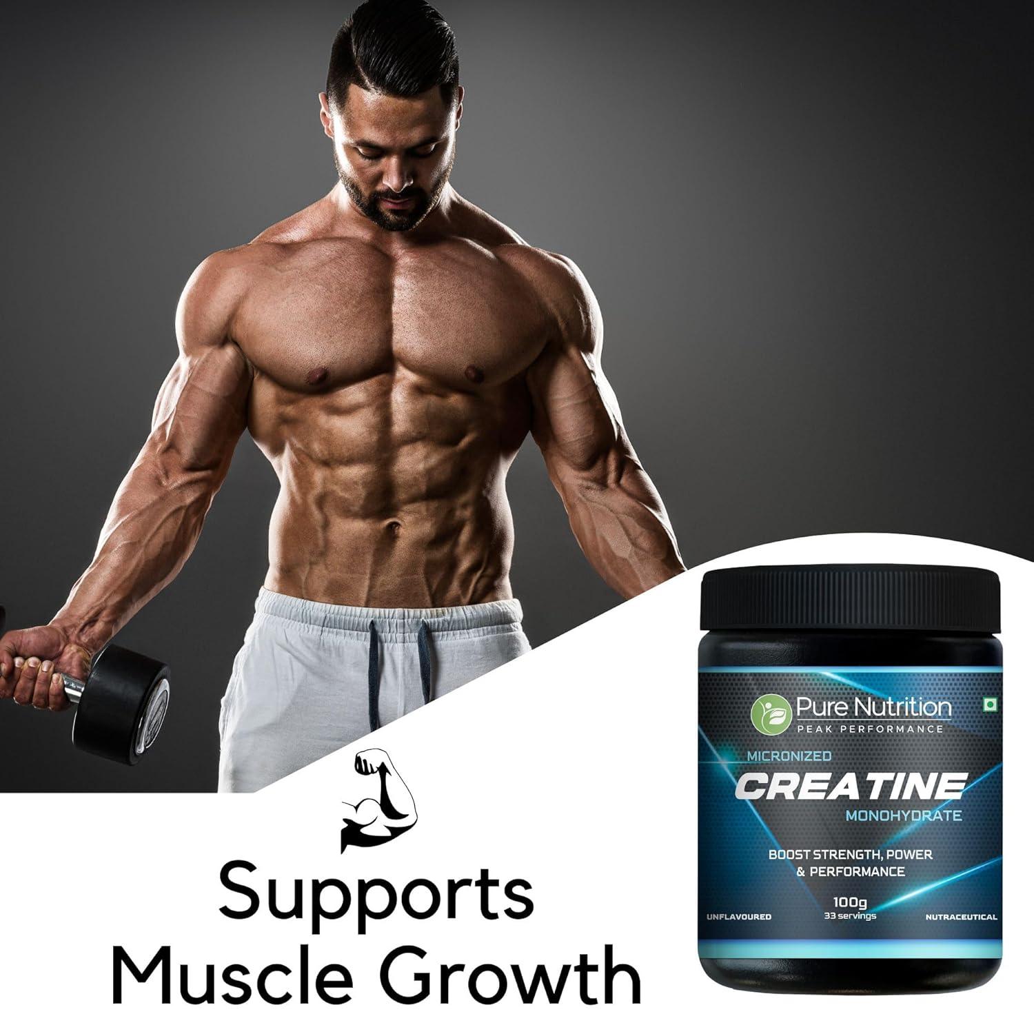 Pure Nutrition Micronised Creatine Monohydrate Powder, Pre/Post Workout Supplement, Instant Energy for Athletic Performance, Fast Recovery, Increased Muscle Mass, Unflavoured
