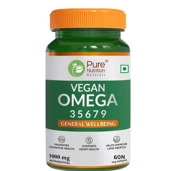 Pure Nutrition Omega 3-5-6-7-9 with Seabuckthorn & Flaxseed Oil | Veg Softgels for Heart & Brain Health