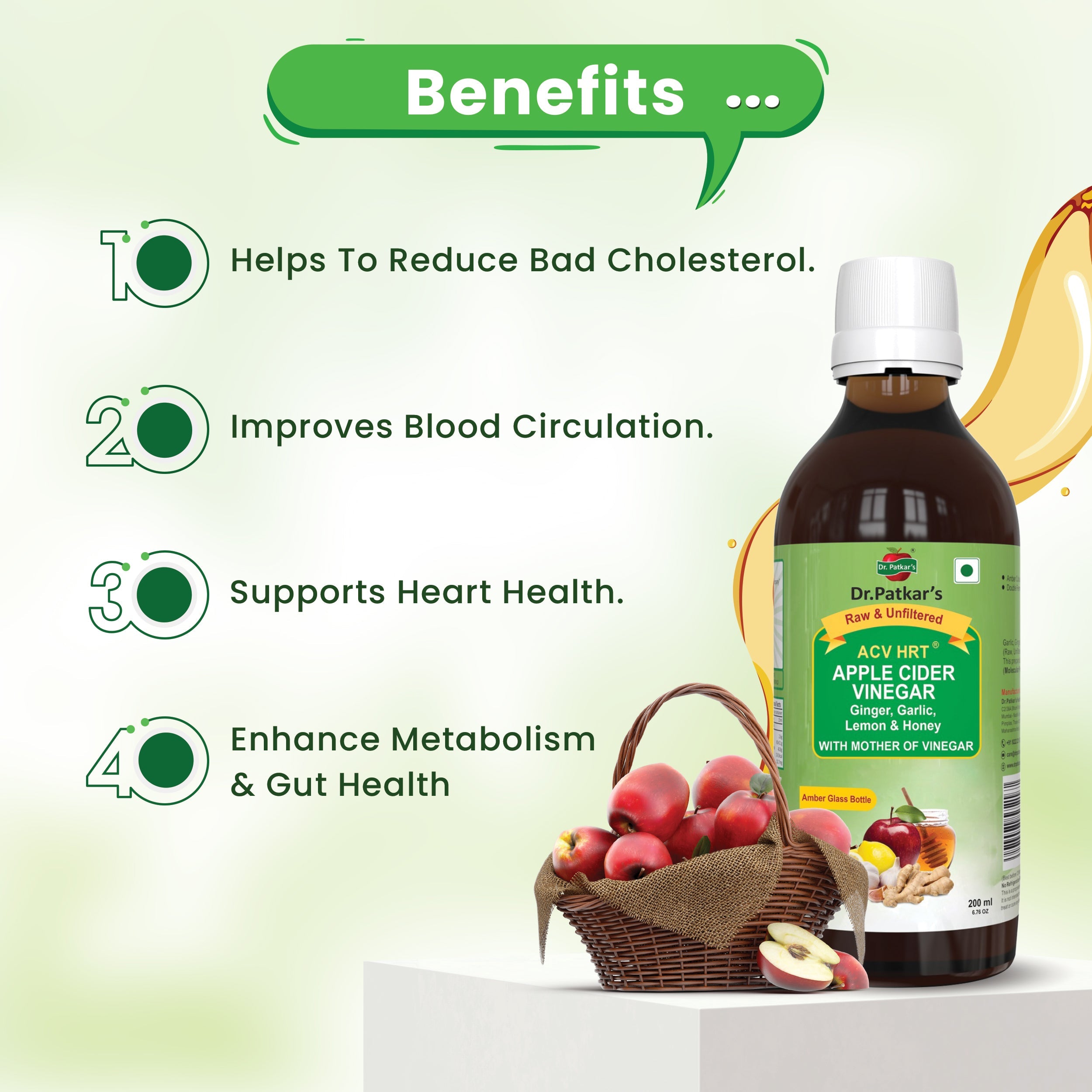 Dr. Patkar's Apple Cider Vinegar with Garlic, Ginger, Lemon and Honey | Raw & Unfiltered for Weight loss