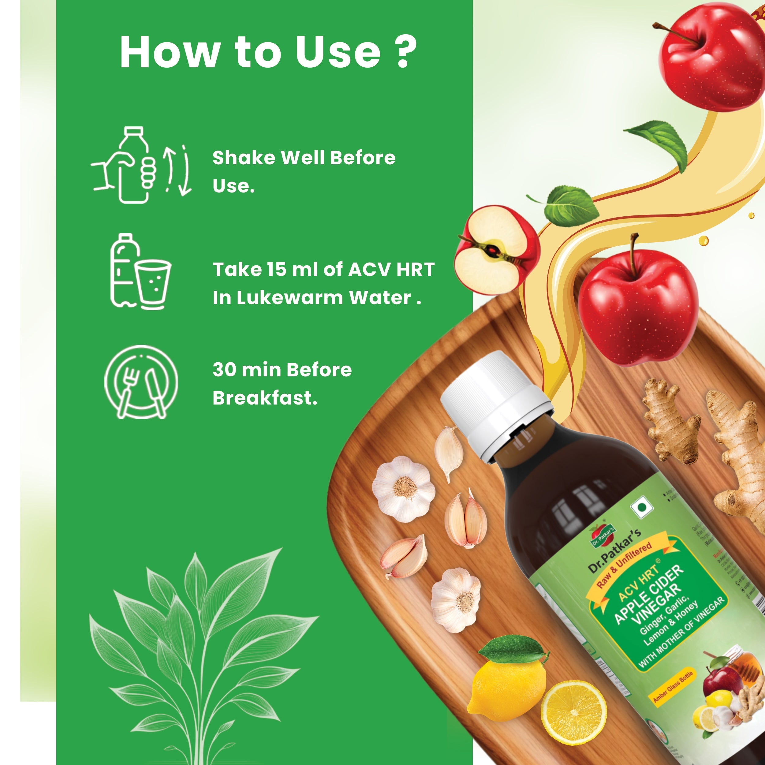 Dr. Patkar's Apple Cider Vinegar with Garlic, Ginger, Lemon and Honey | Raw & Unfiltered for Weight loss