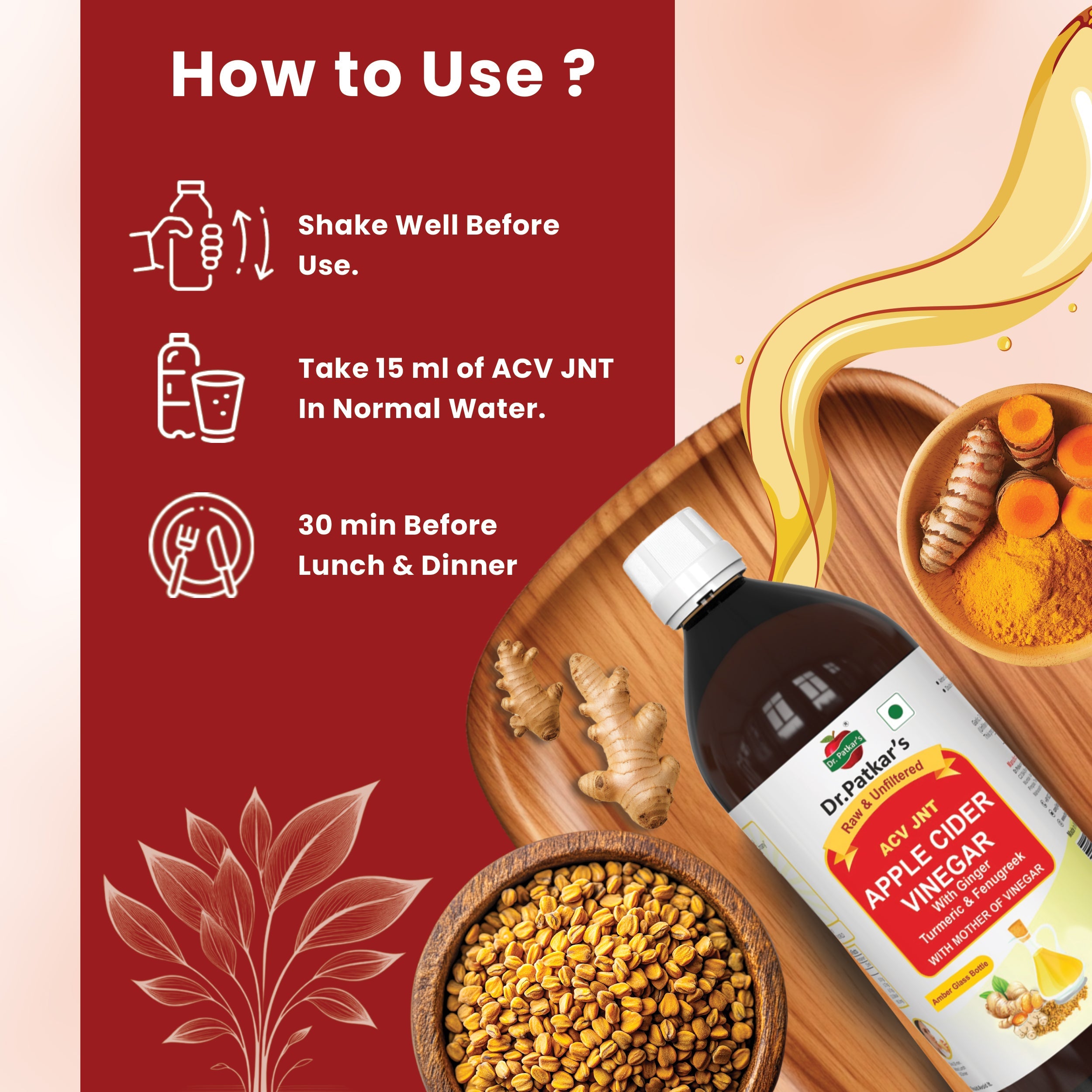 Dr. Patkar's Apple Cider Vinegar Ginger, Turmeric & Fenugreek with the Mother (500ml Each)