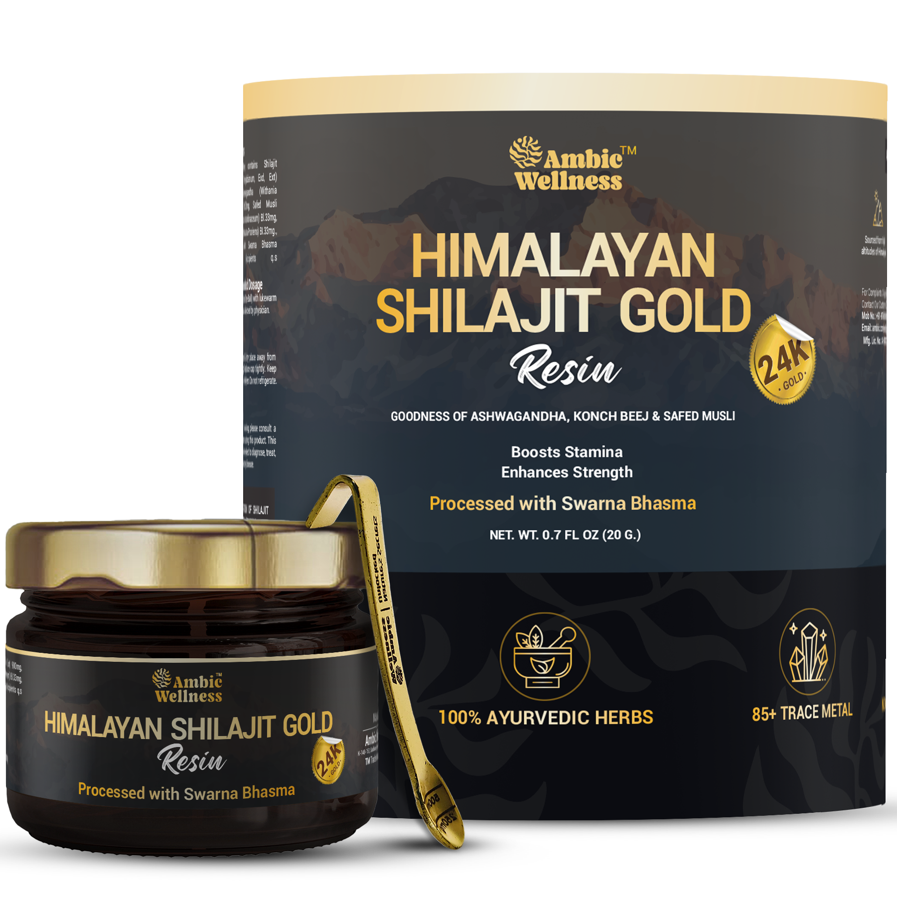 Ambic Wellness Himalayan Shilajit Gold Resin I With 24 Carat Gold I Boost Performance & Stamina - 20g